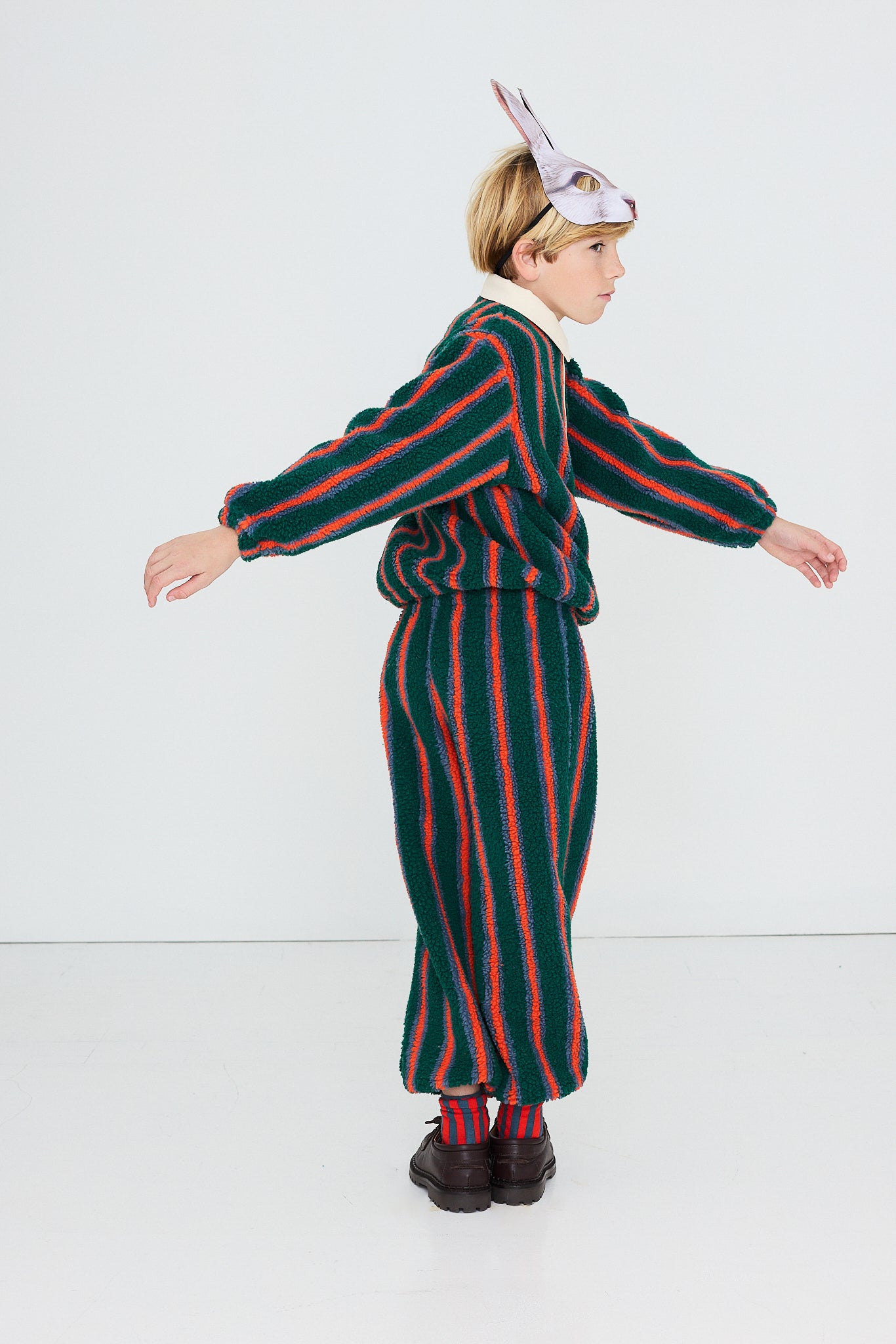 MULTICOLOR STRIPES SHERPA COLLAR SWEATSHIRT