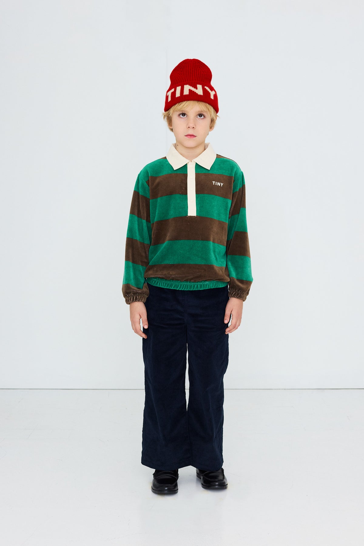 GREEN STRIPES POLO SWEATSHIRT