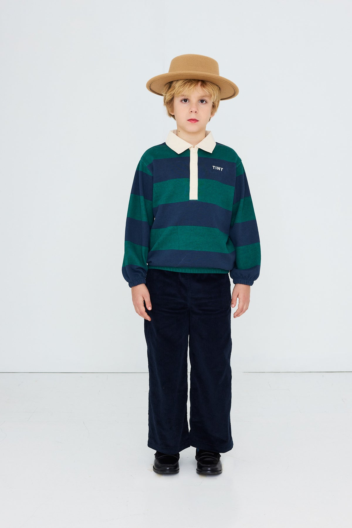 NAVY STRIPES POLO SWEATSHIRT