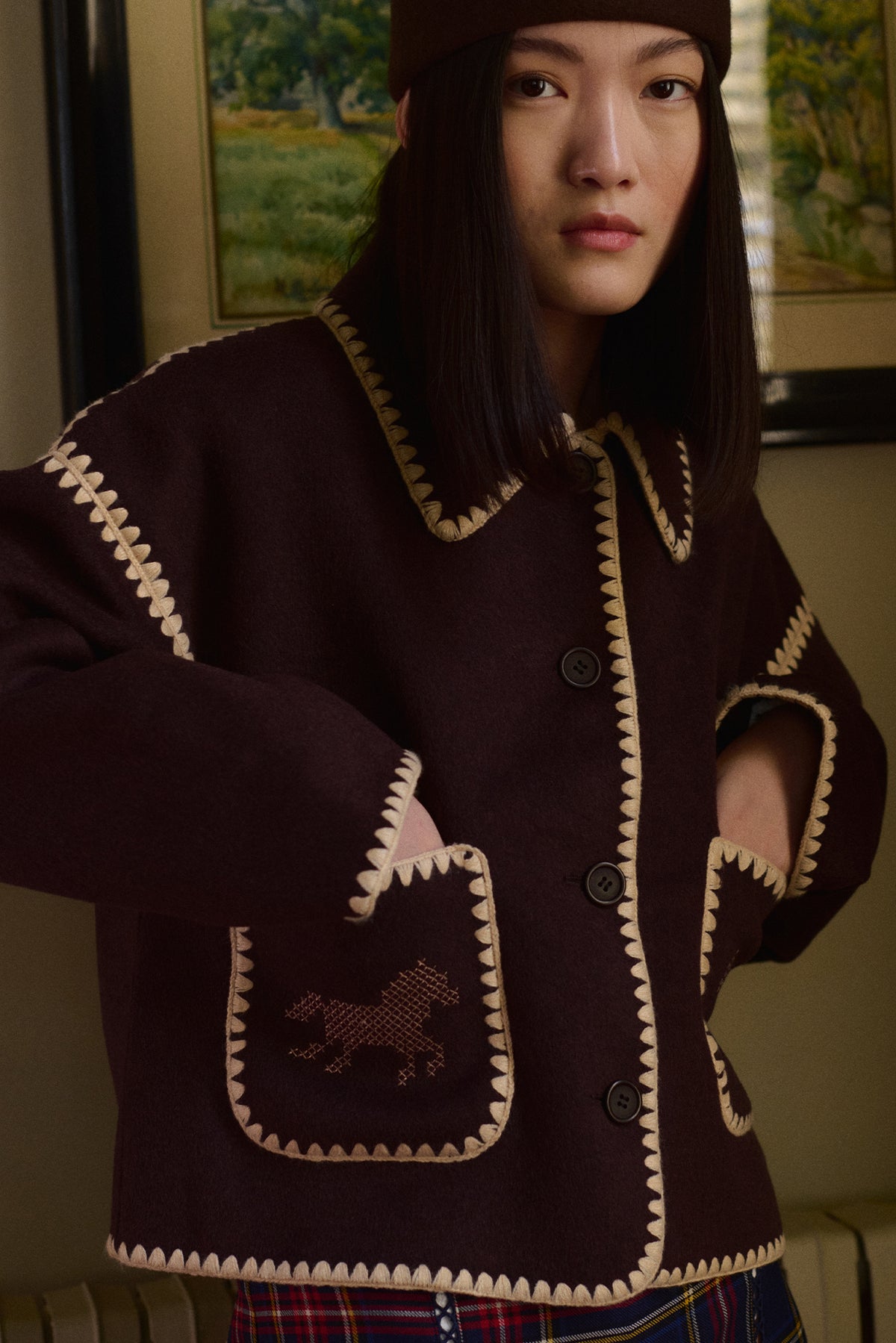 SHORT HORSES EMBROIDERED COAT