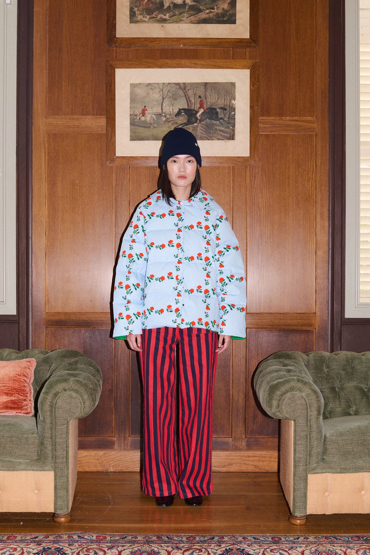 VESTE MI-LONGUE ROSES