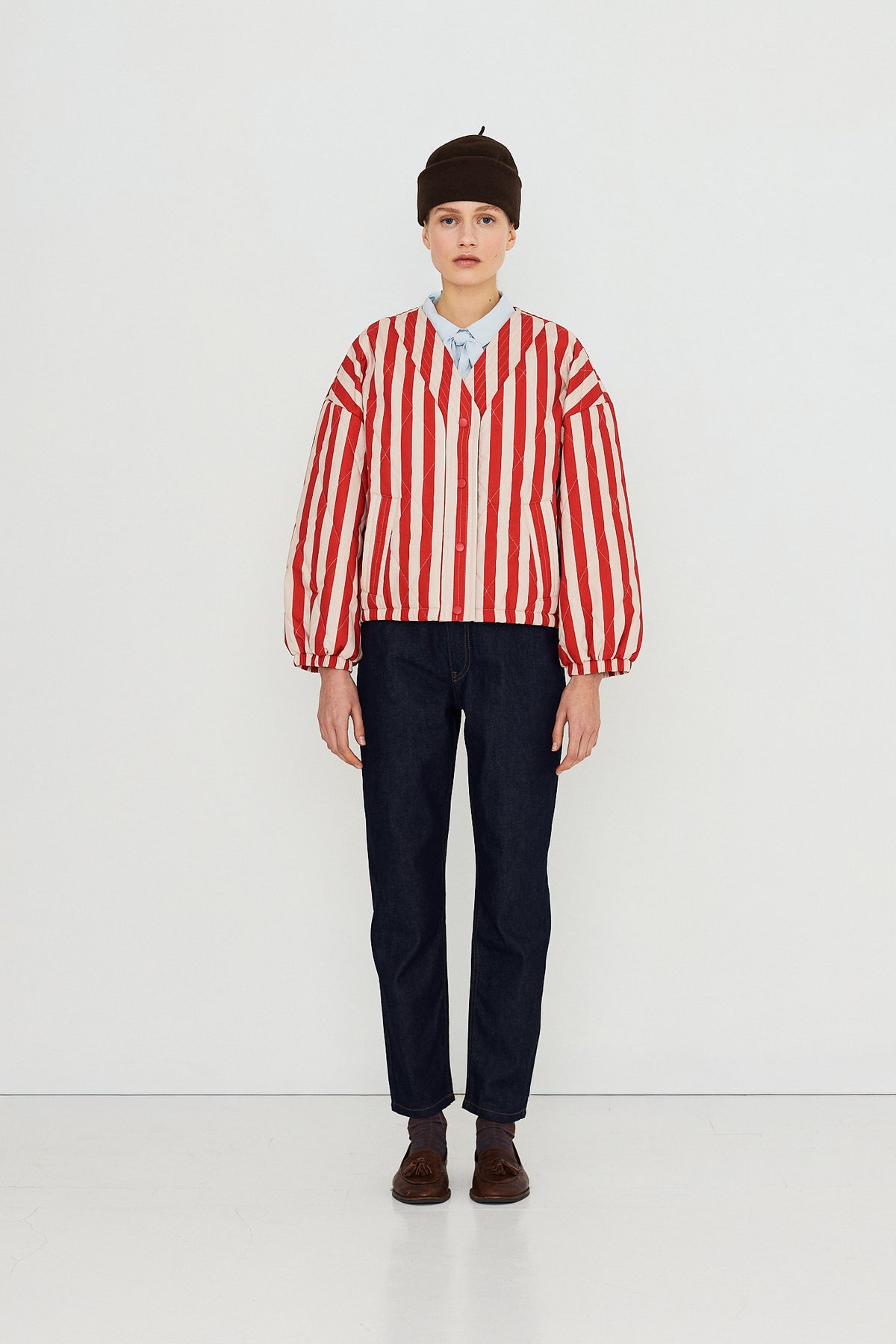 VESTE À COL V RAYÉ