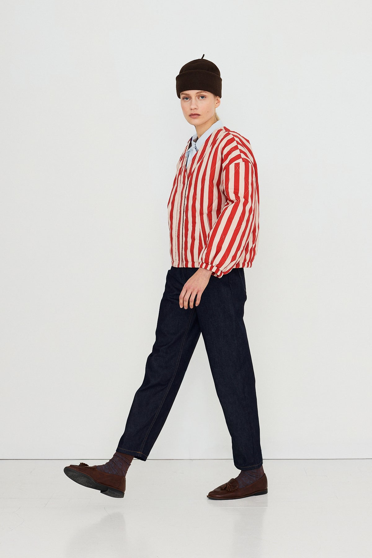VESTE À COL V RAYÉ