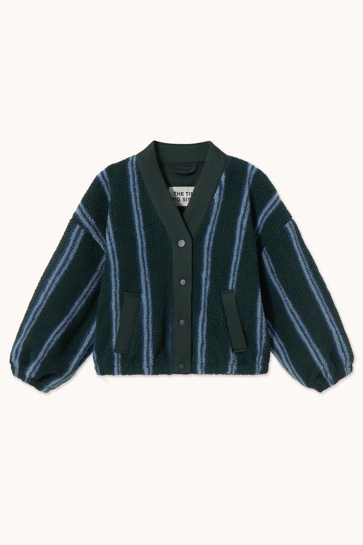 V NECK STRIPES SHERPA JACKET