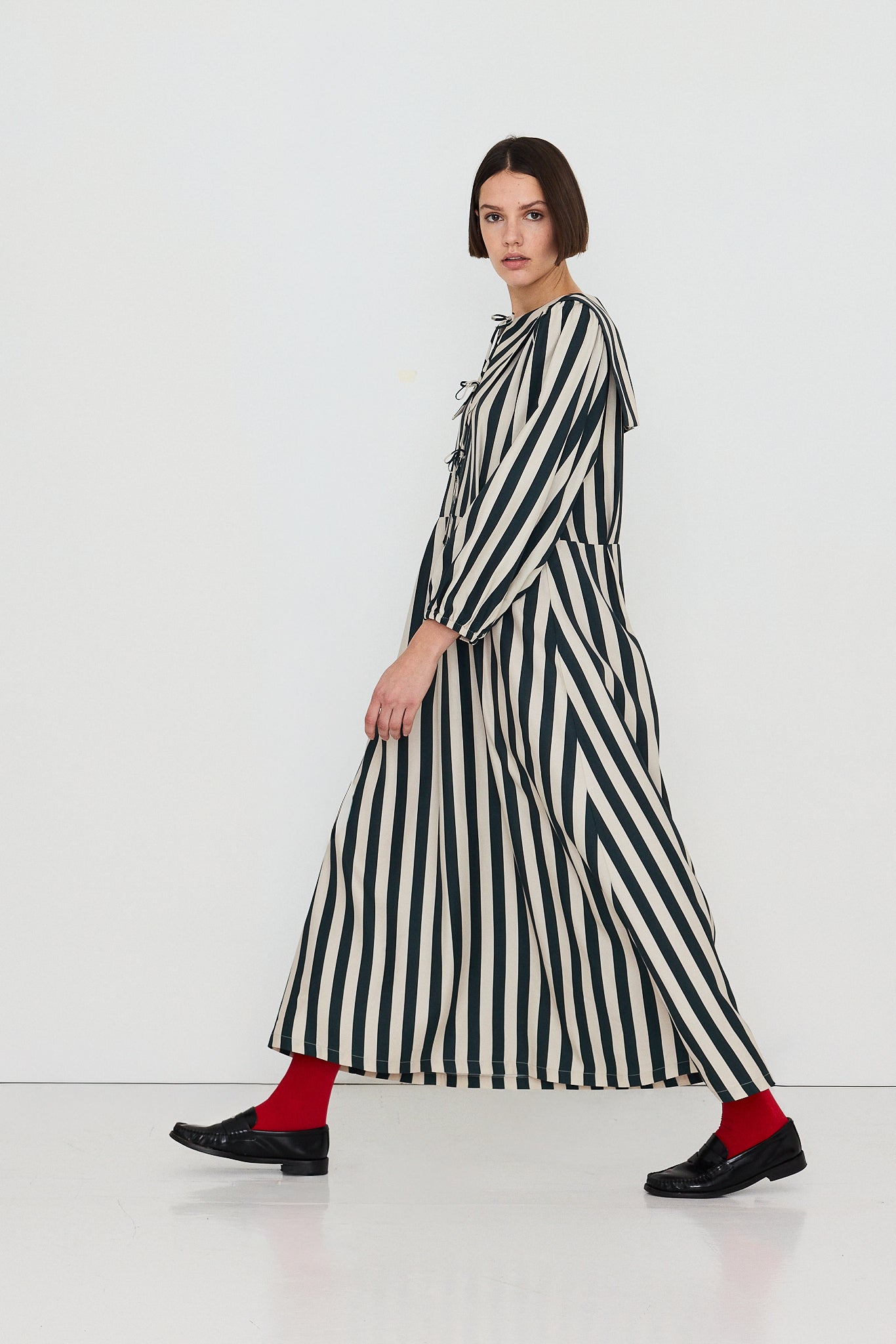 STRIPED MIDI DRESS