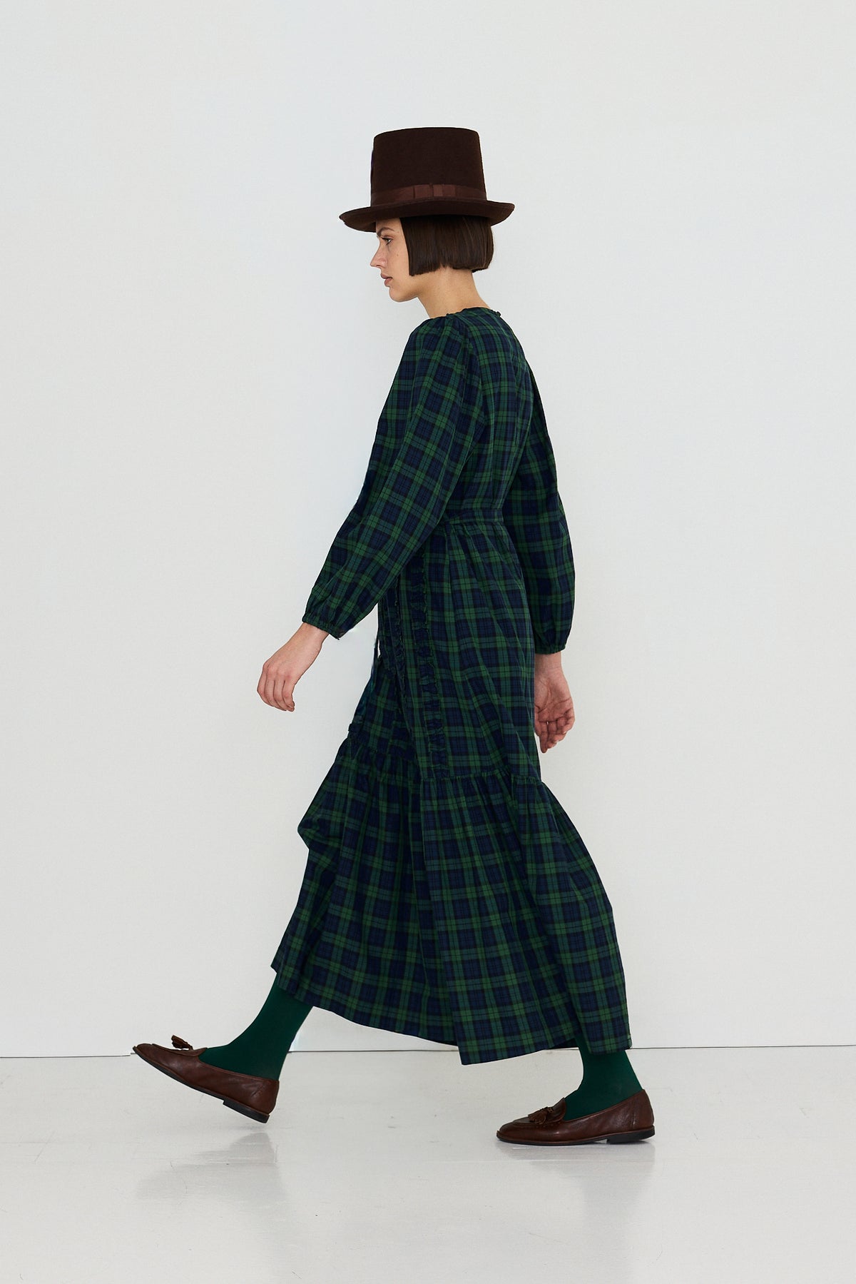 VESTIDO CON VOLANTES GREEN CHECK