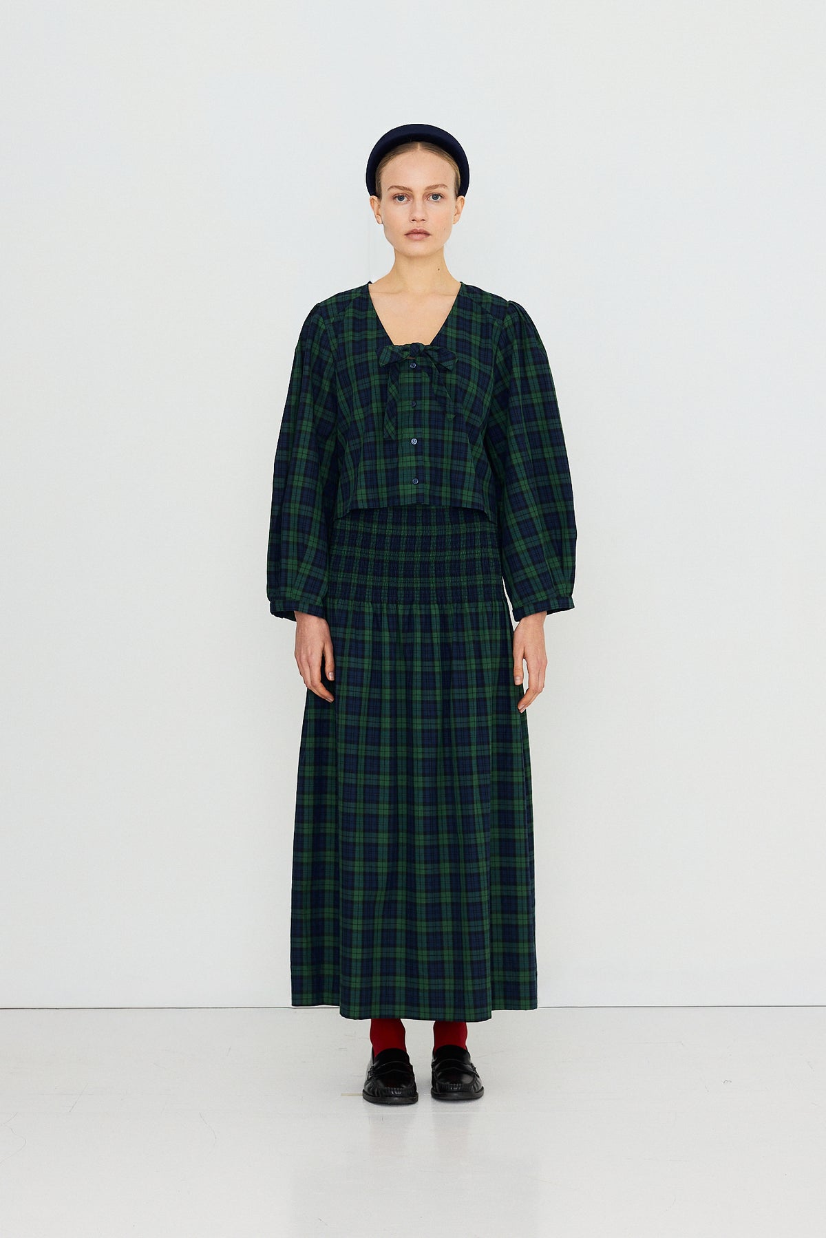 BLUSA GREEN CHECK BOW
