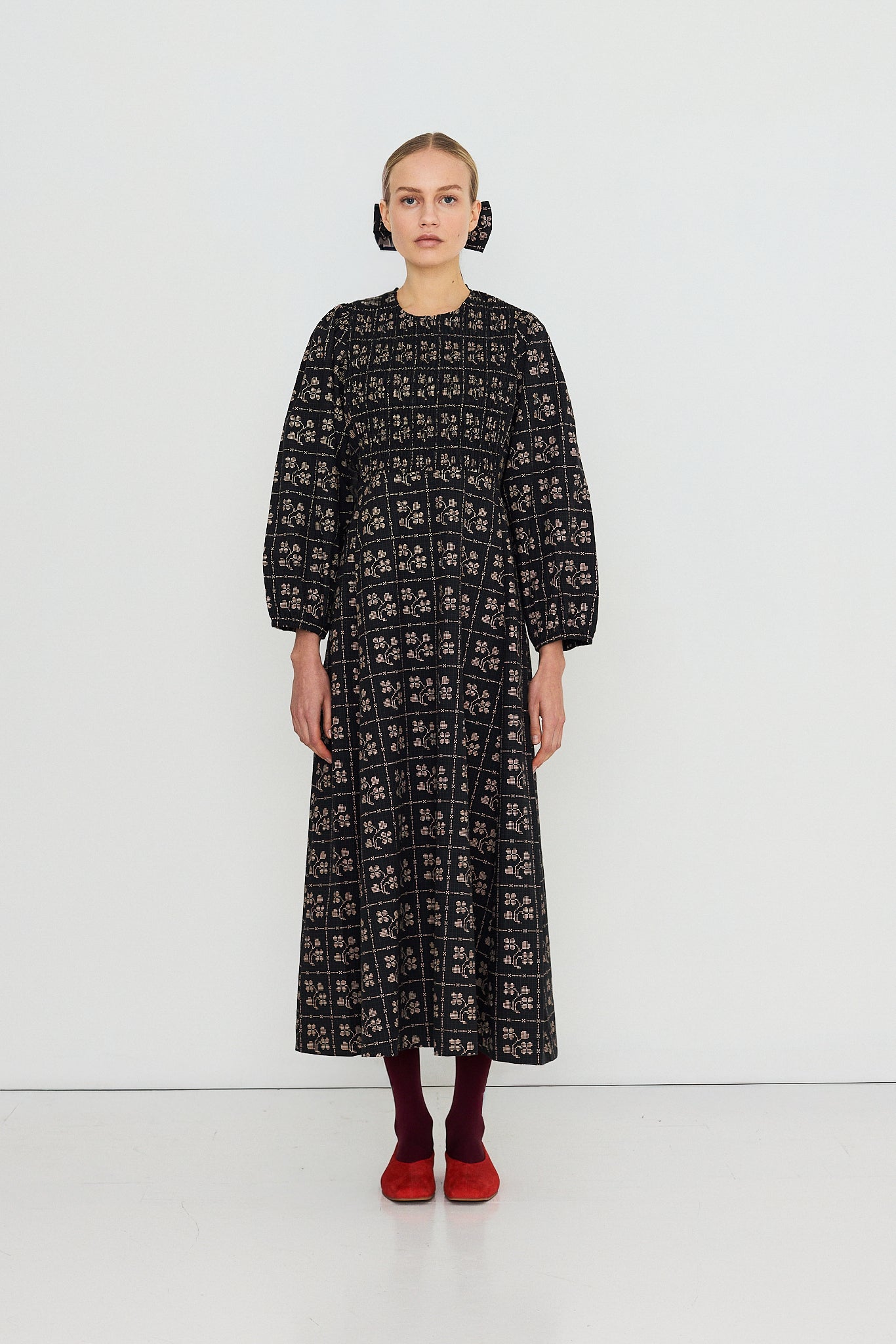 DOTS FLOWERS SMOCK DRESS