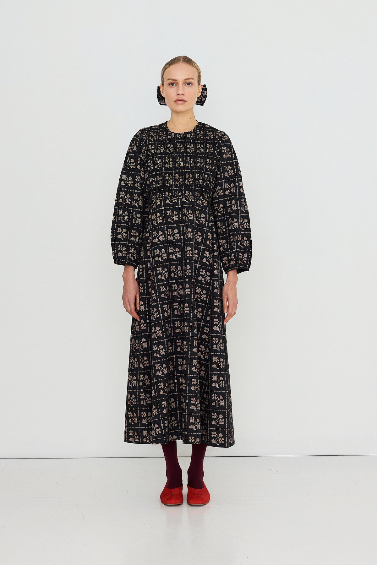 DOTS FLOWERS SMOCK DRESS
