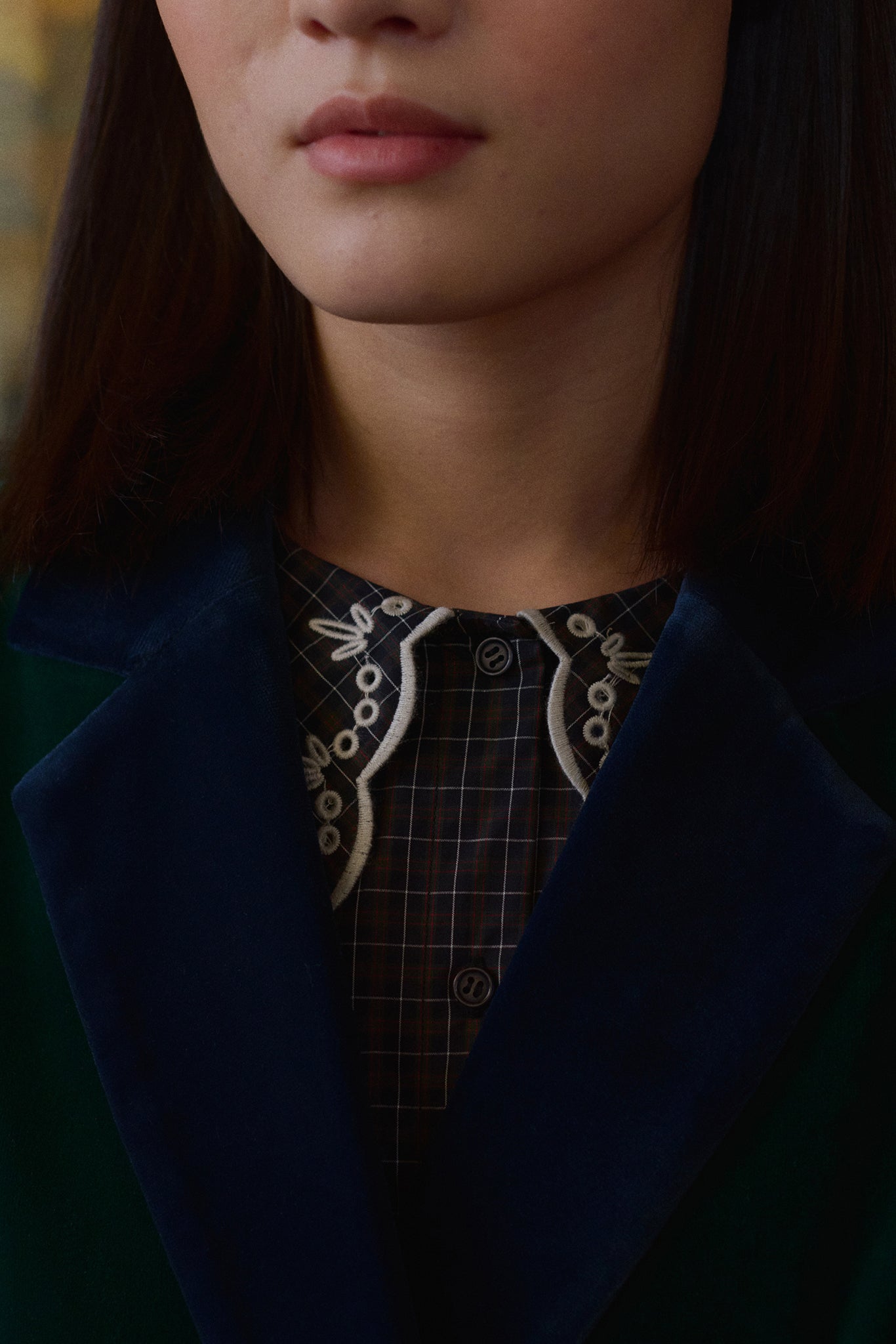 CHECKS EMBROIDERED NECK DRESS