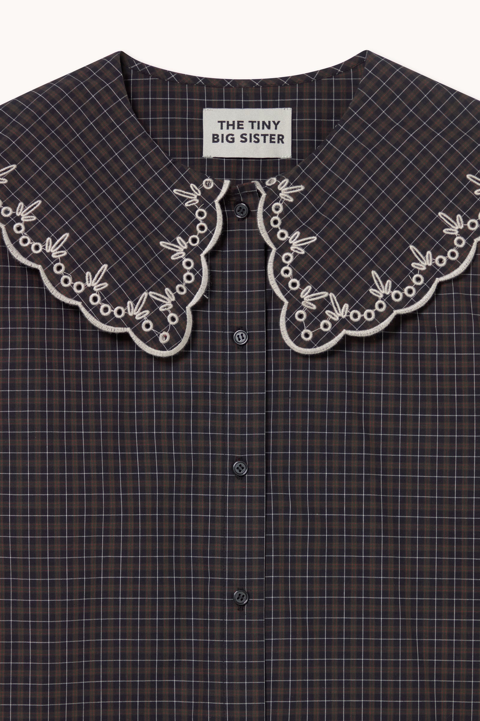CHECKS EMBROIDERED NECK DRESS