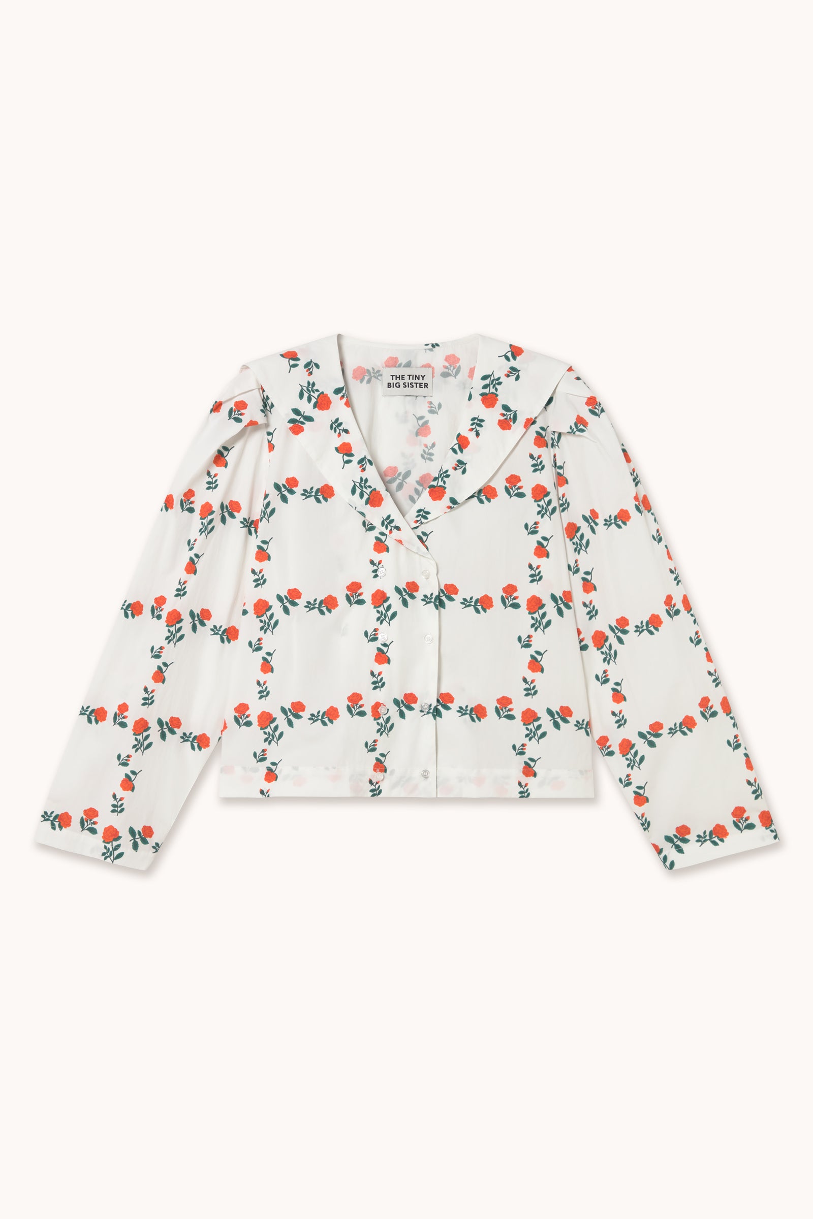 BLOUSE ROSES GRID À COL MARIN