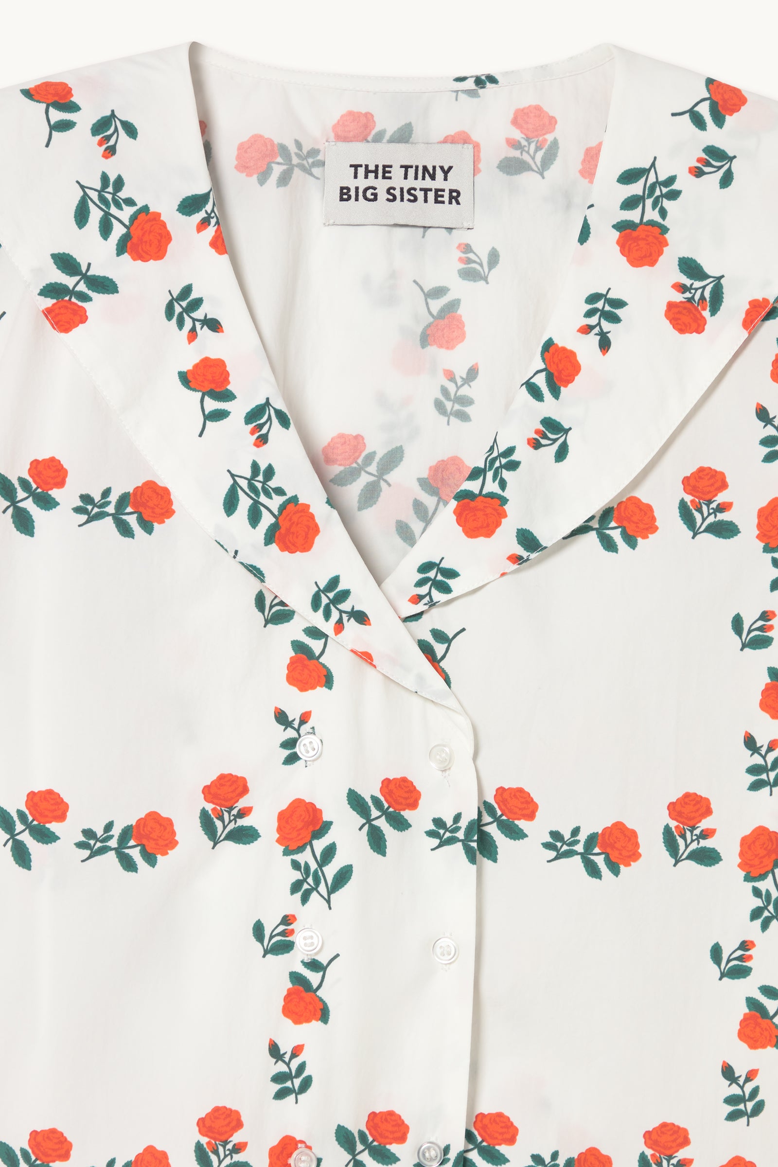 BLOUSE ROSES GRID À COL MARIN