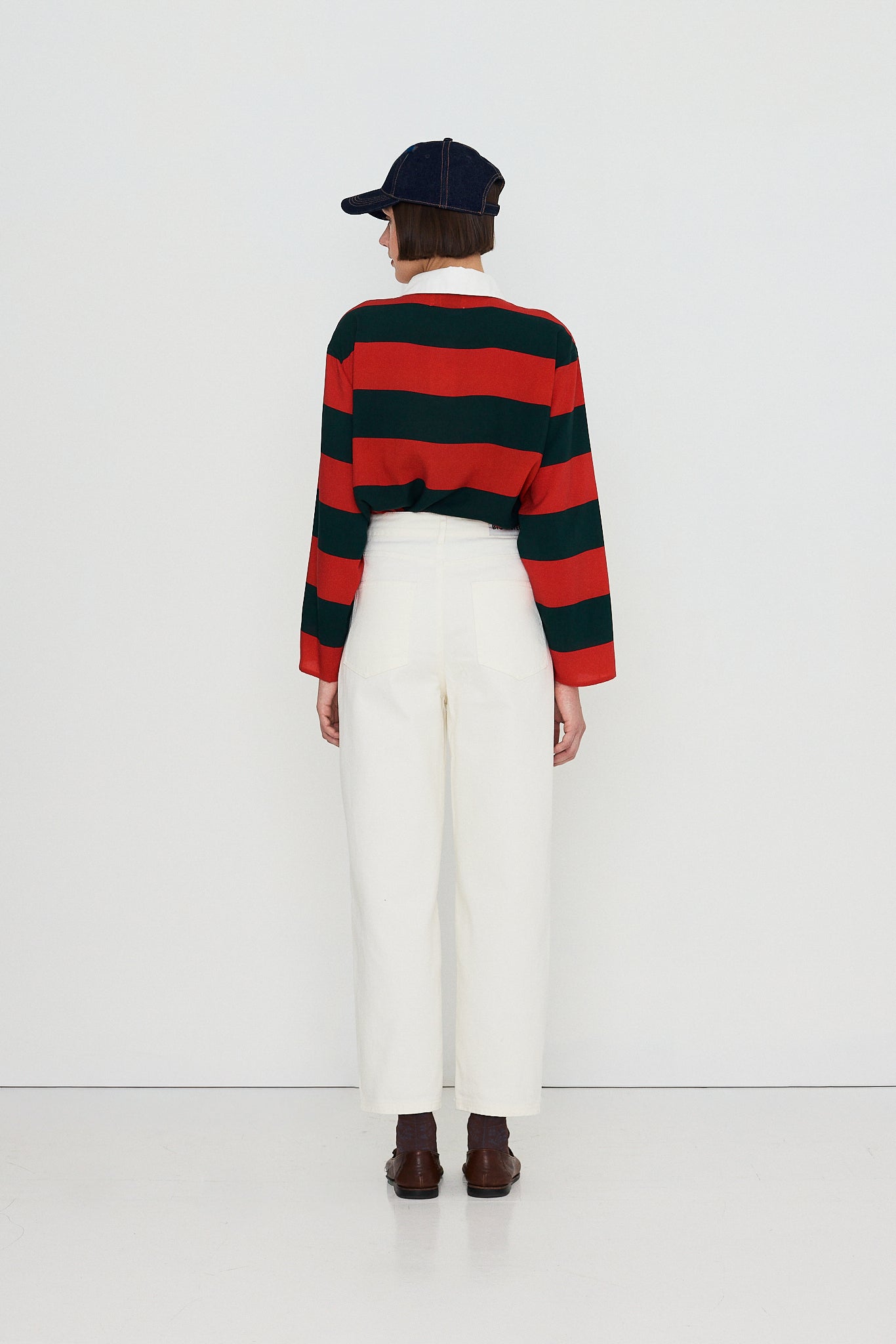 STRIPED POLO COLLAR BLOUSE
