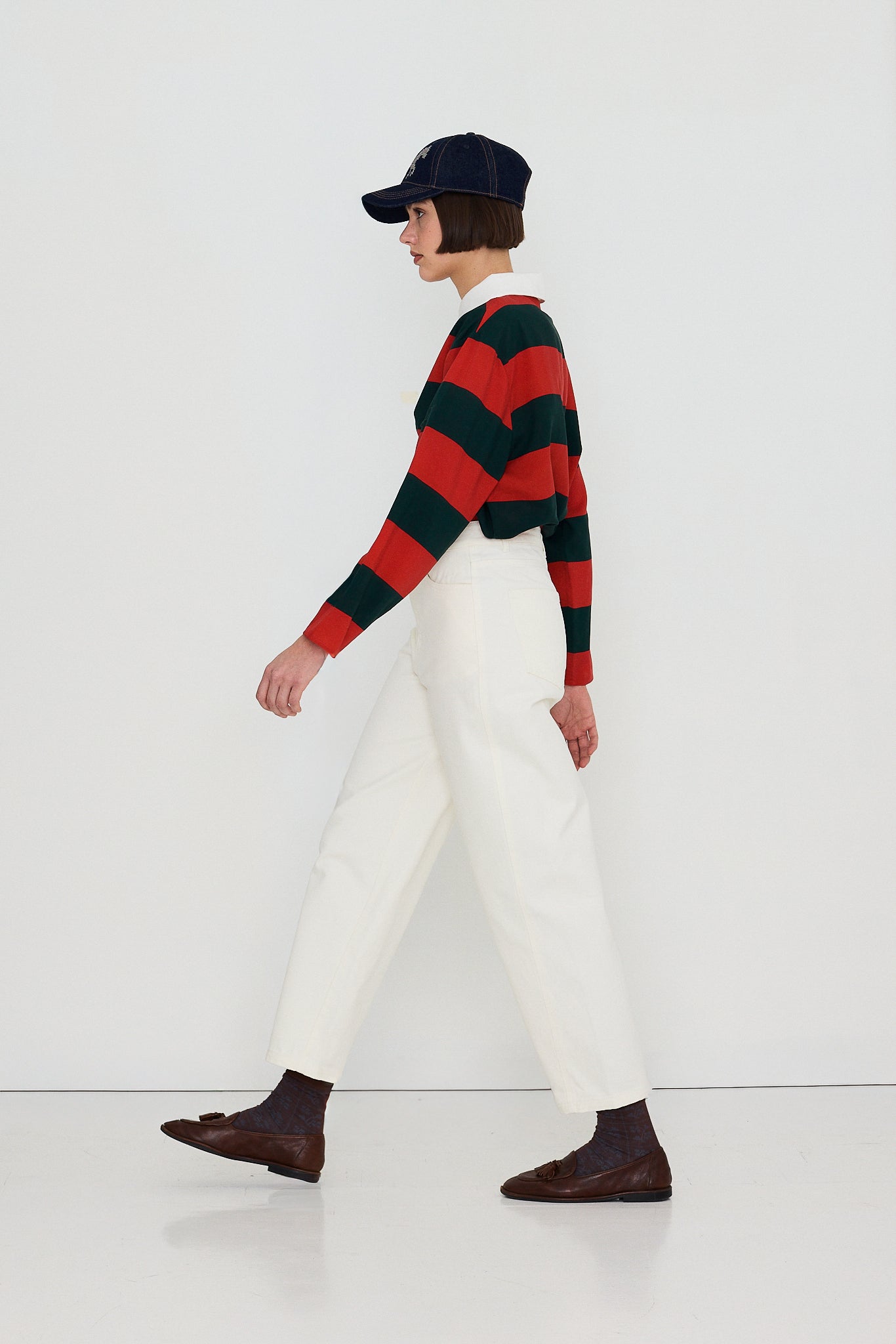 STRIPED POLO COLLAR BLOUSE