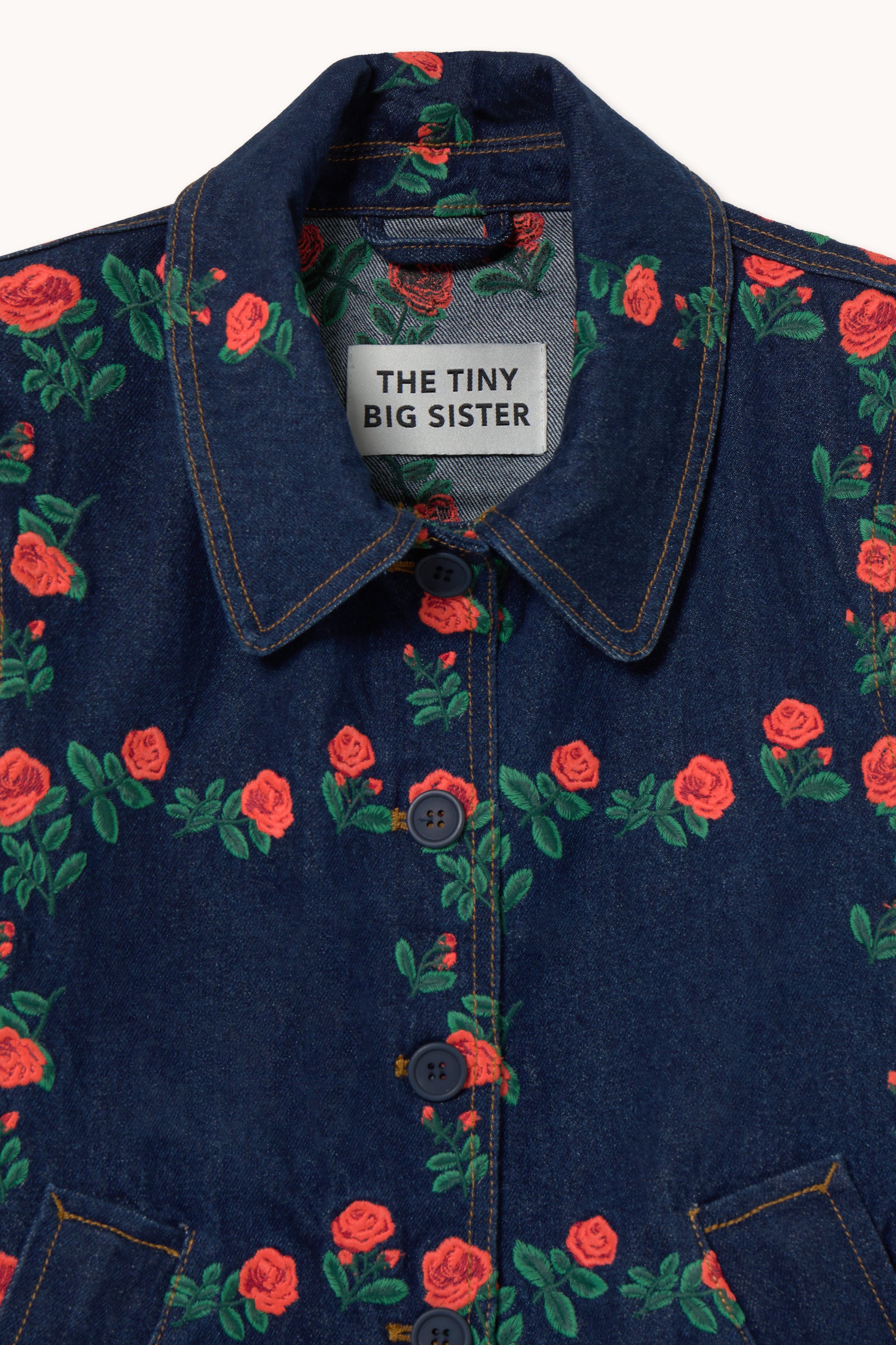CHAQUETA DENIM ROSES GRID CON BORDADO