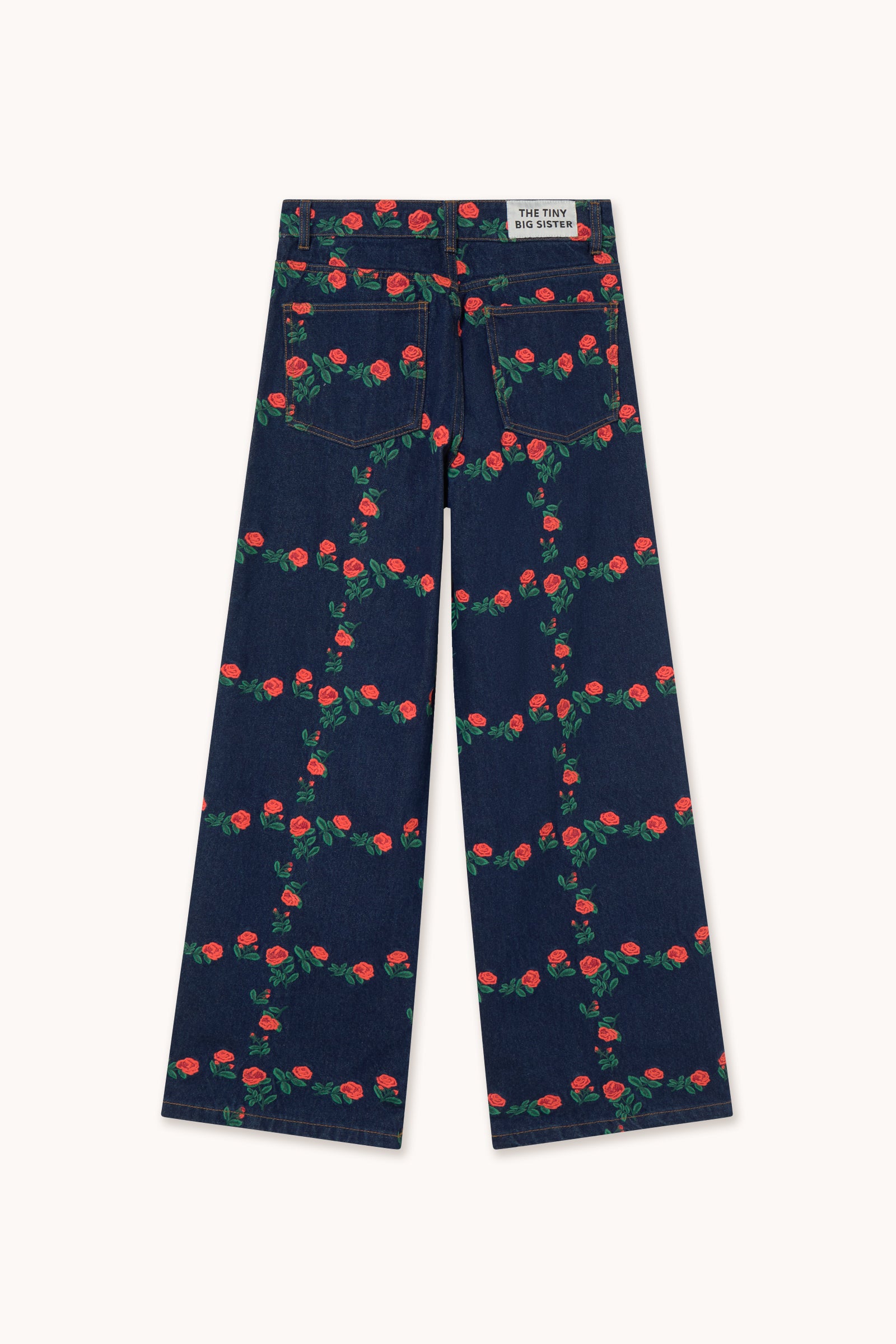 JEANS ROSES GRID CON BORDADO BERTA LARGO