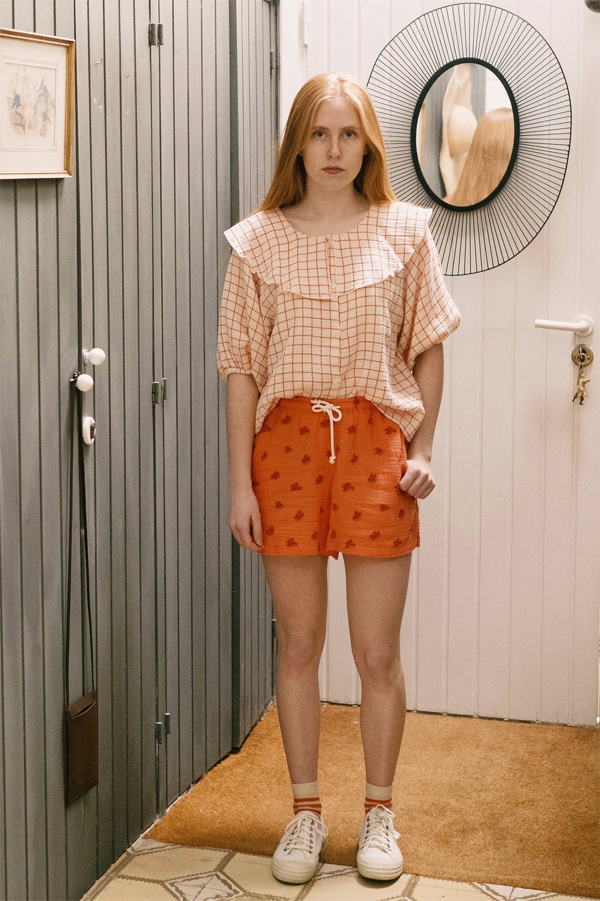 WOMAN RED FLOWERS DOUBLE GAUZE SHORTS