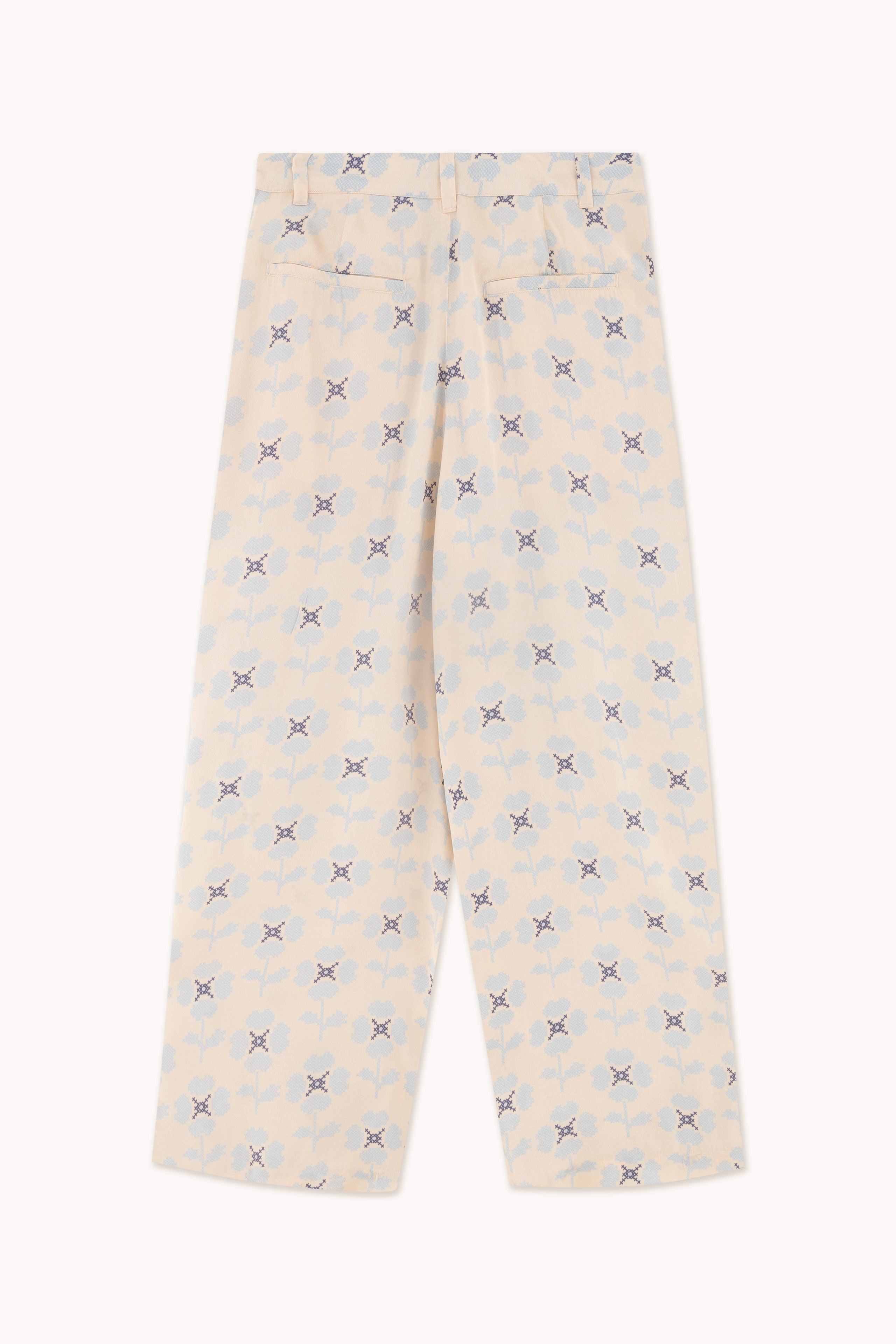 CROSS STITCH FLOWERS PLEATED TROUSERS