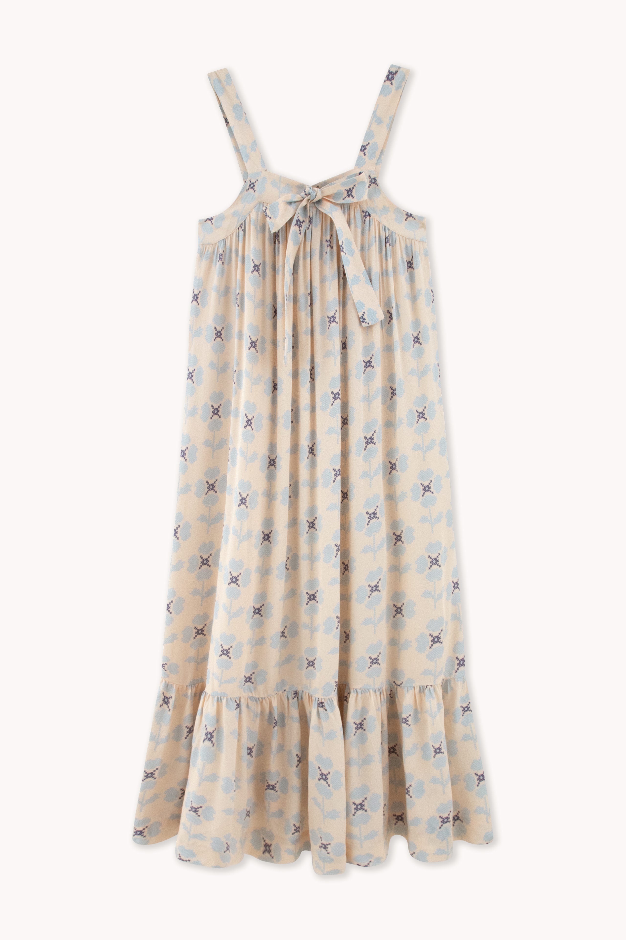 CROSS STITCH FLOWERS FRONT TIE DRESS