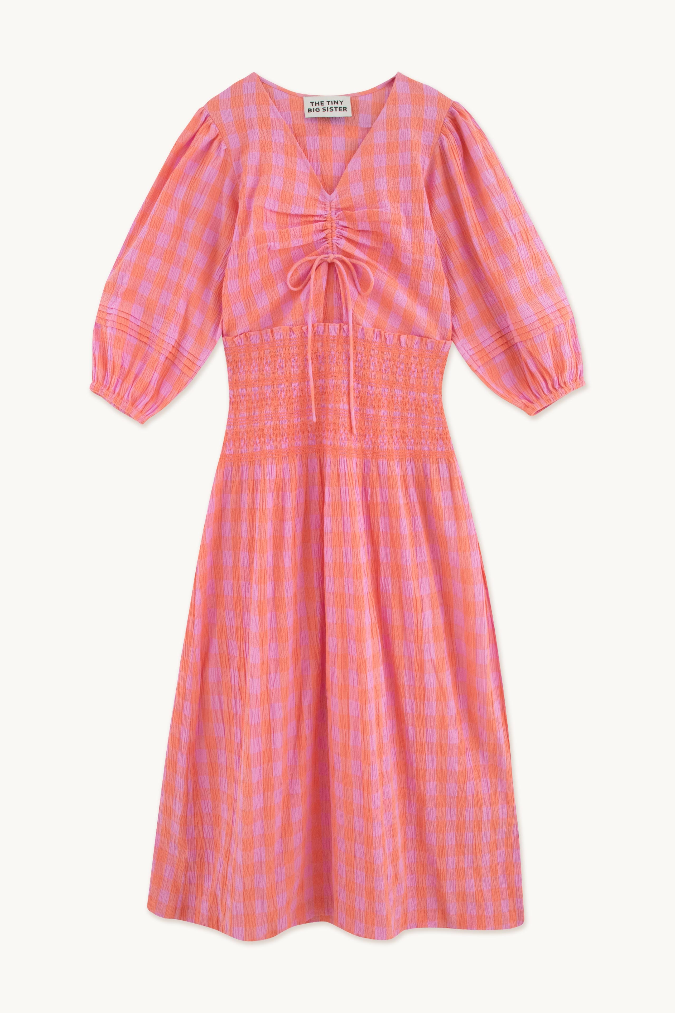CHECK V-NECK DRESS