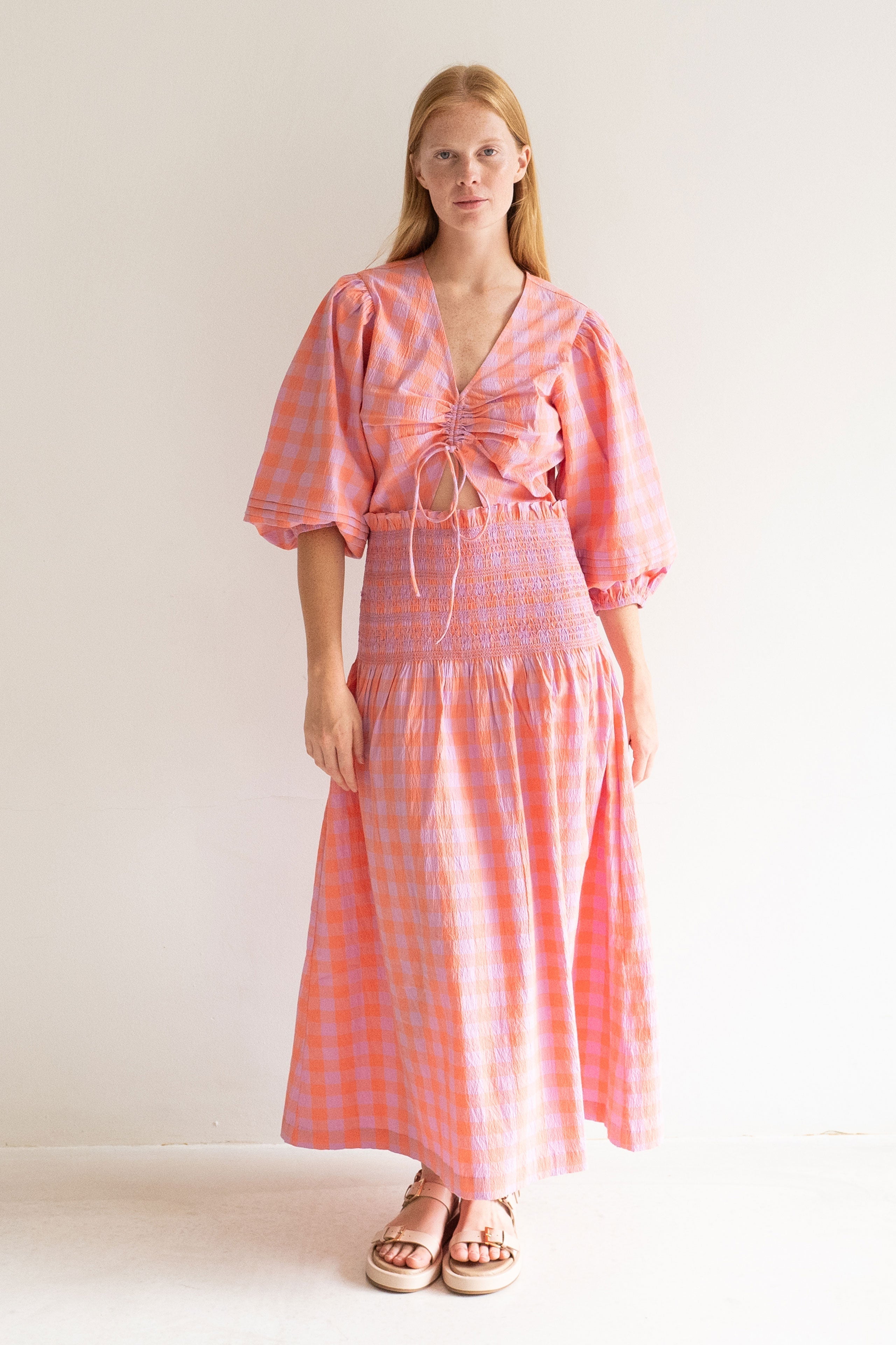 CHECK V-NECK DRESS