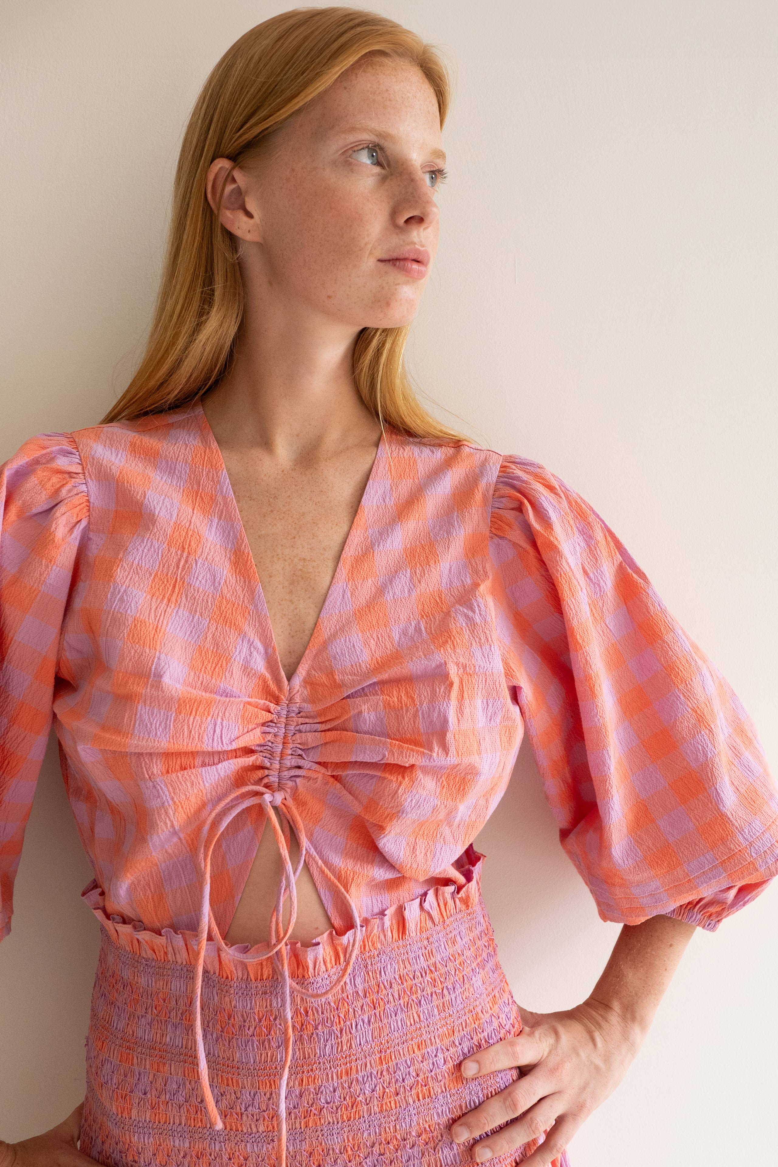 CHECK V-NECK DRESS