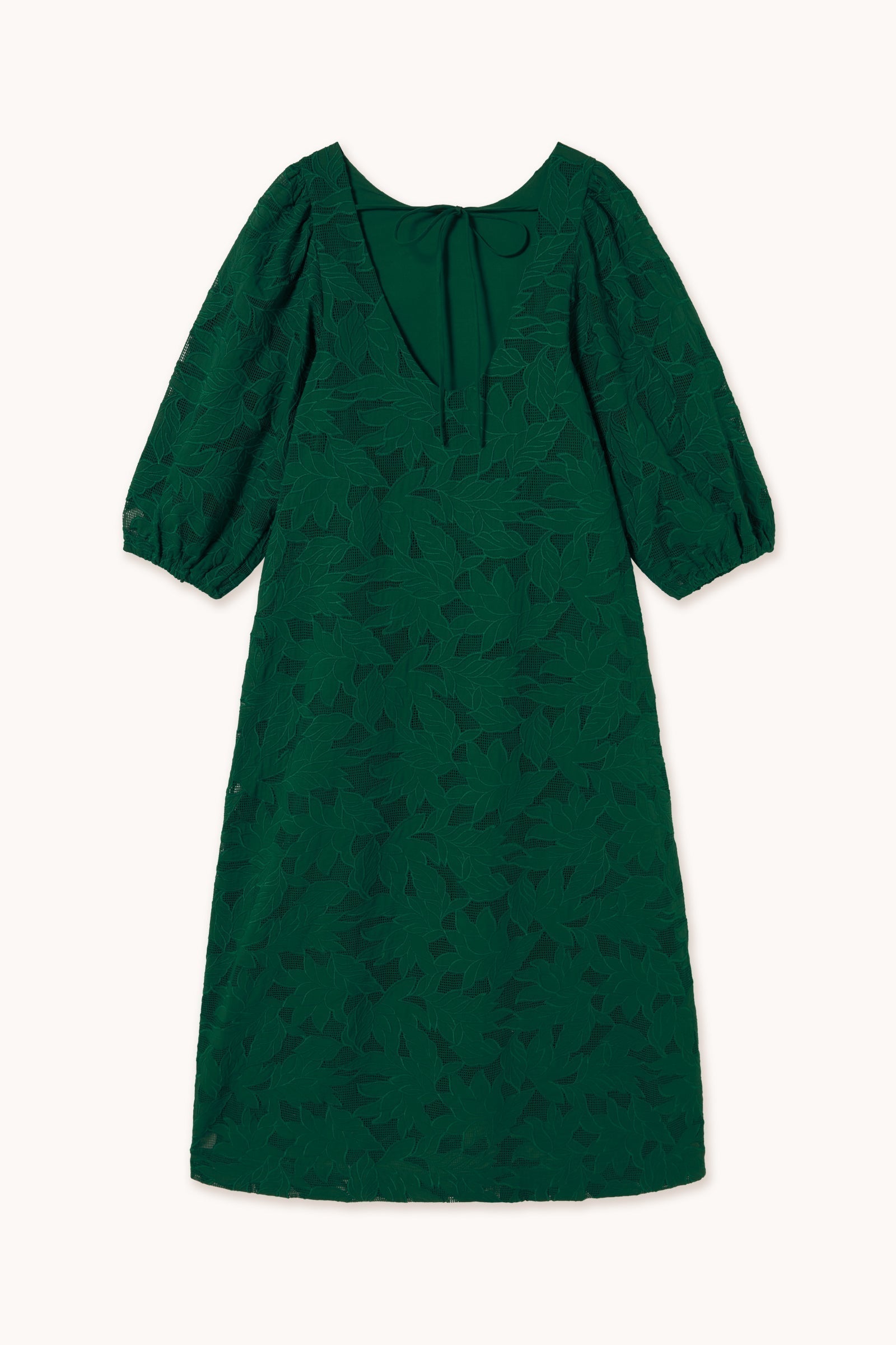 GUIPURE PUFF-SLEEVE MIDI DRESS