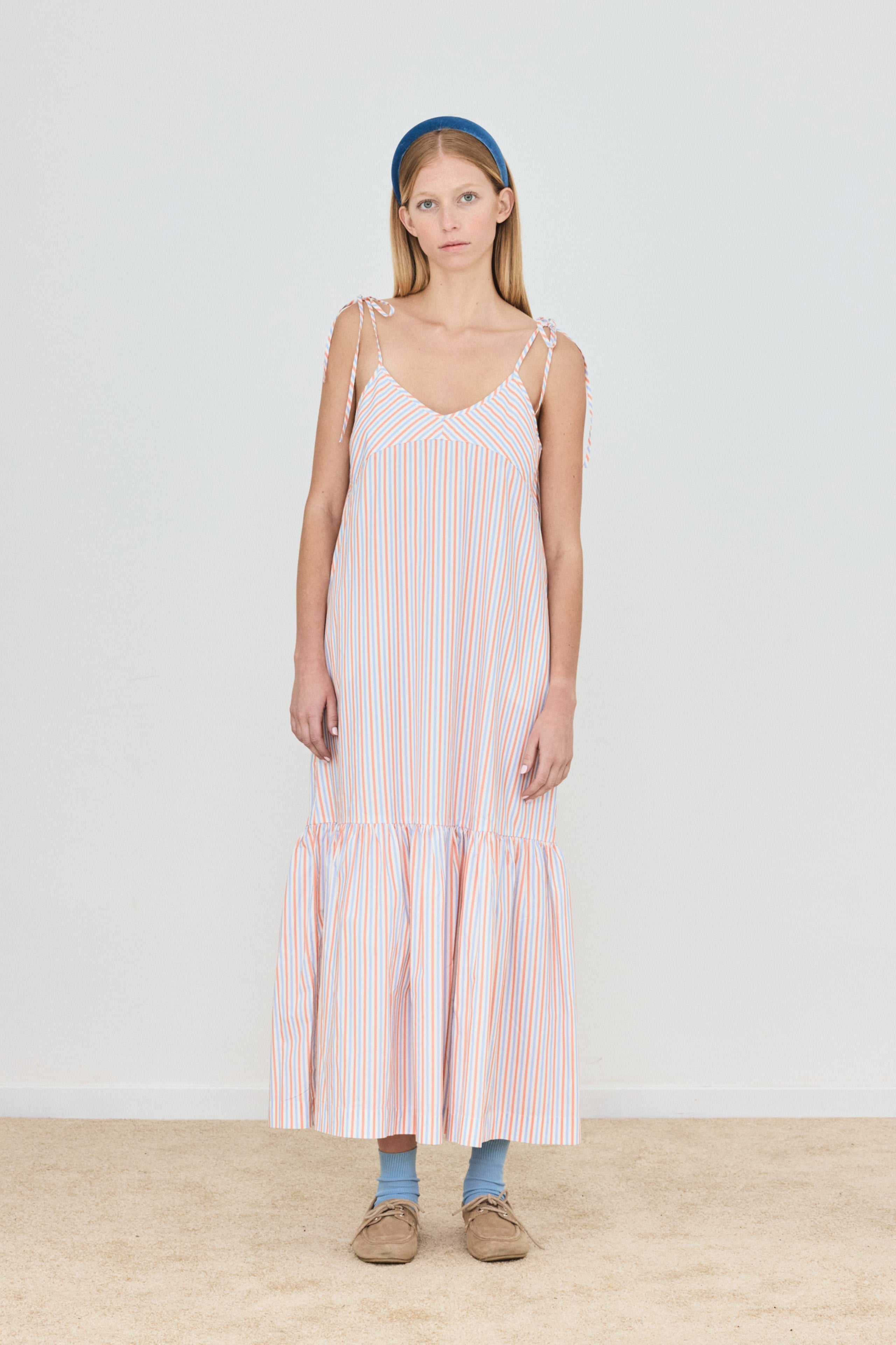 STRIPED RUFFLE DRESS