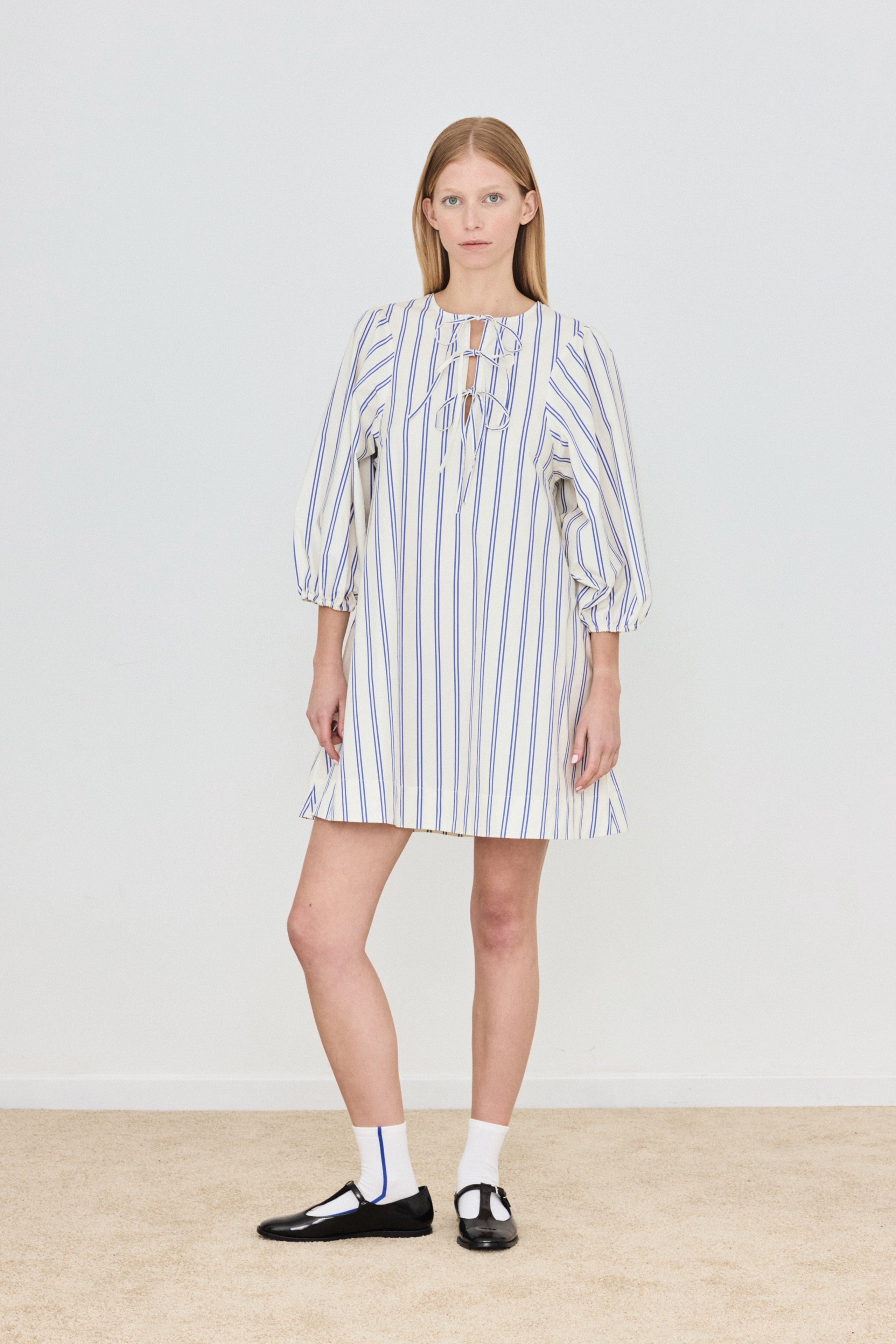 STRIPED PUFF SLEEVES DRESS