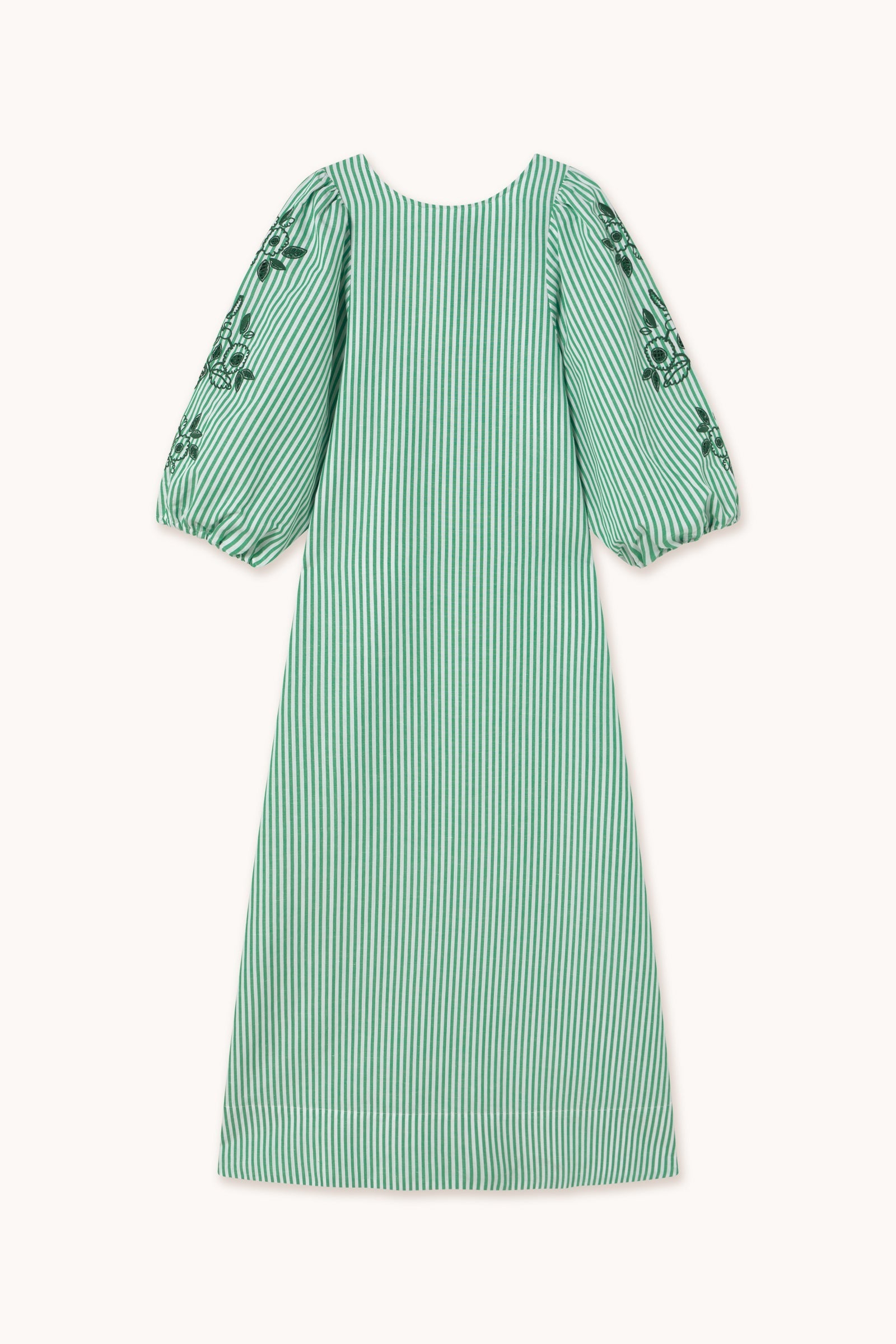 STRIPED EMBROIDERED SLEEVES DRESS
