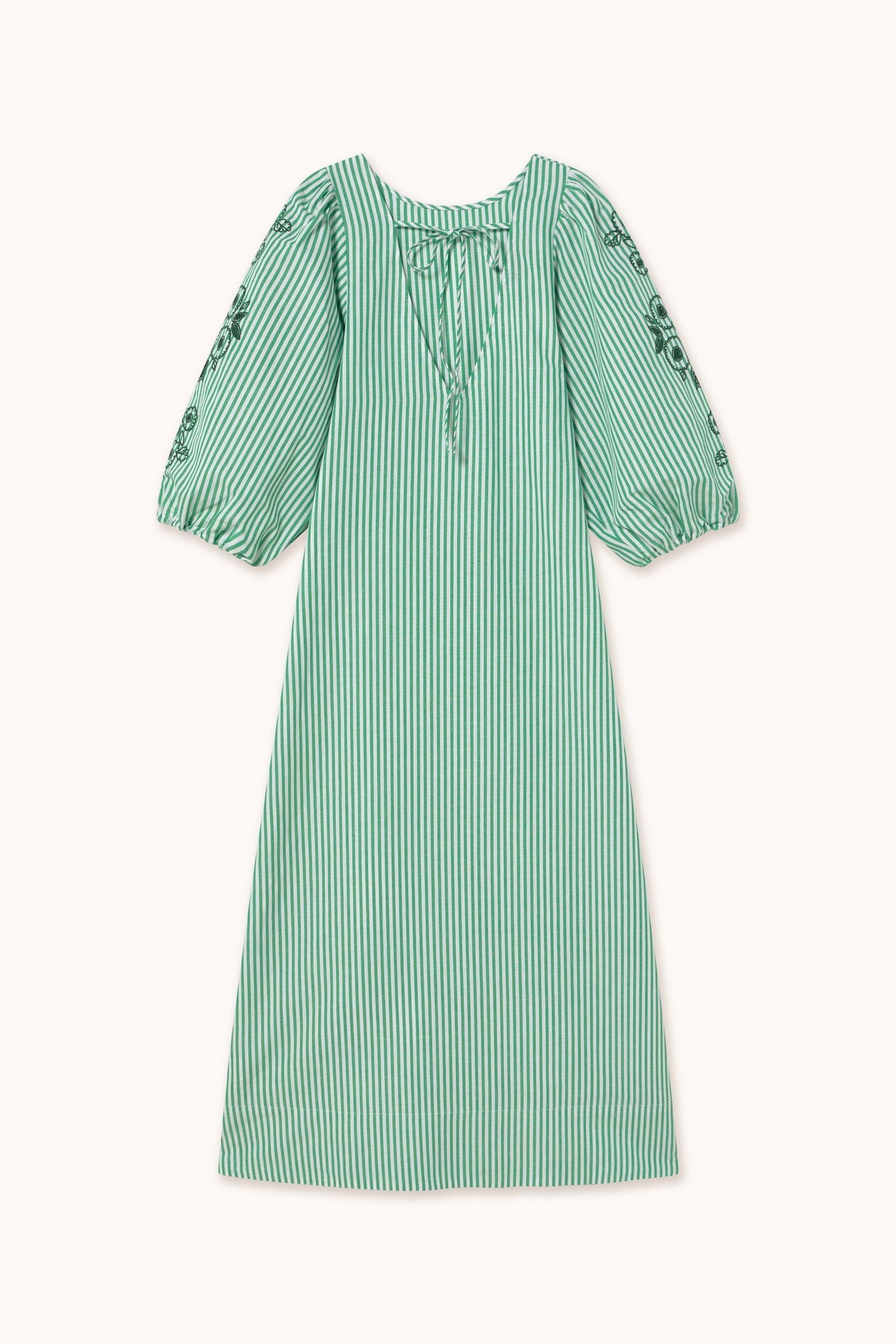 STRIPED EMBROIDERED SLEEVES DRESS