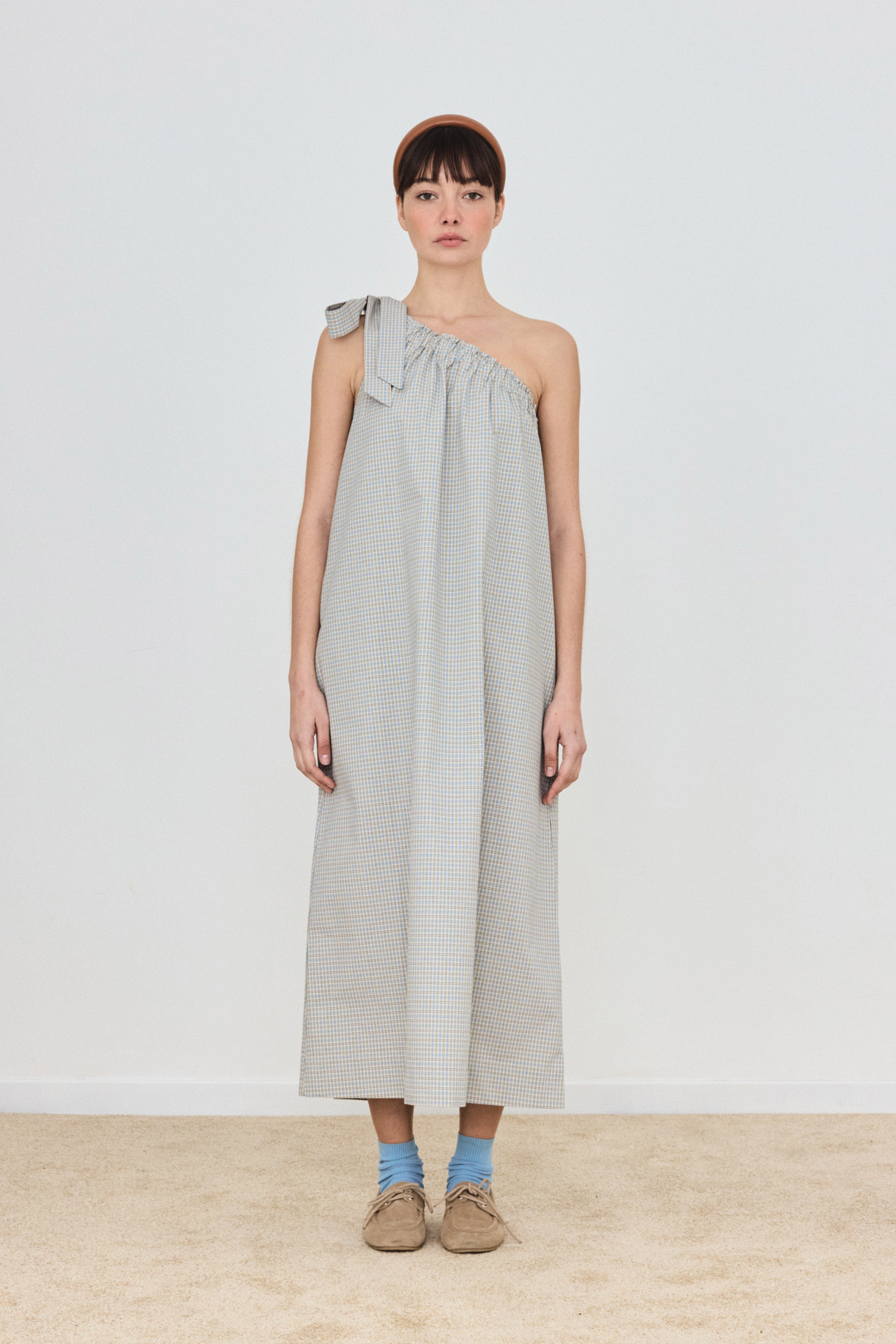 SMALL CHECK ASYMMETRIC DRESS