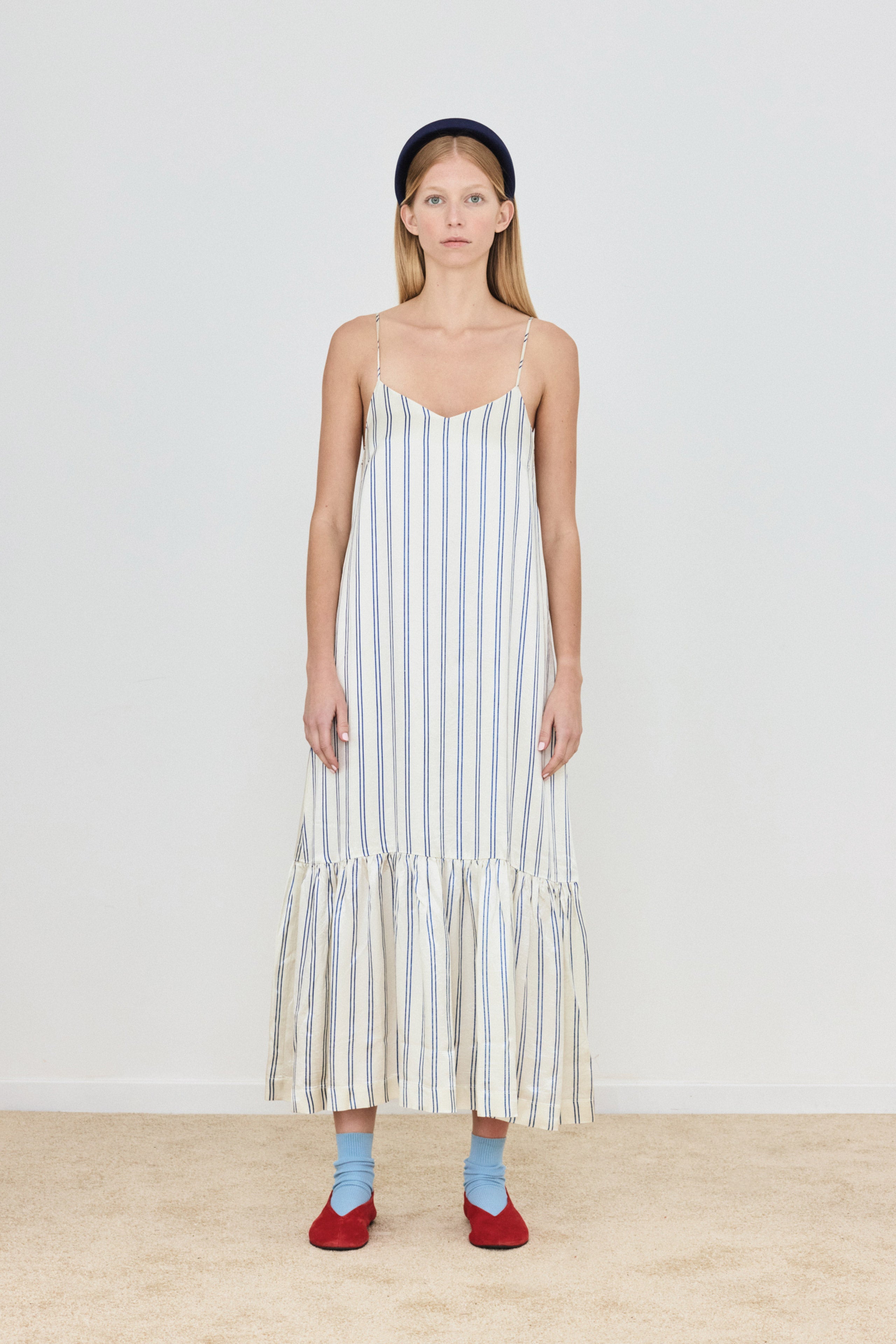 STRIPES RUFFLE DRESS