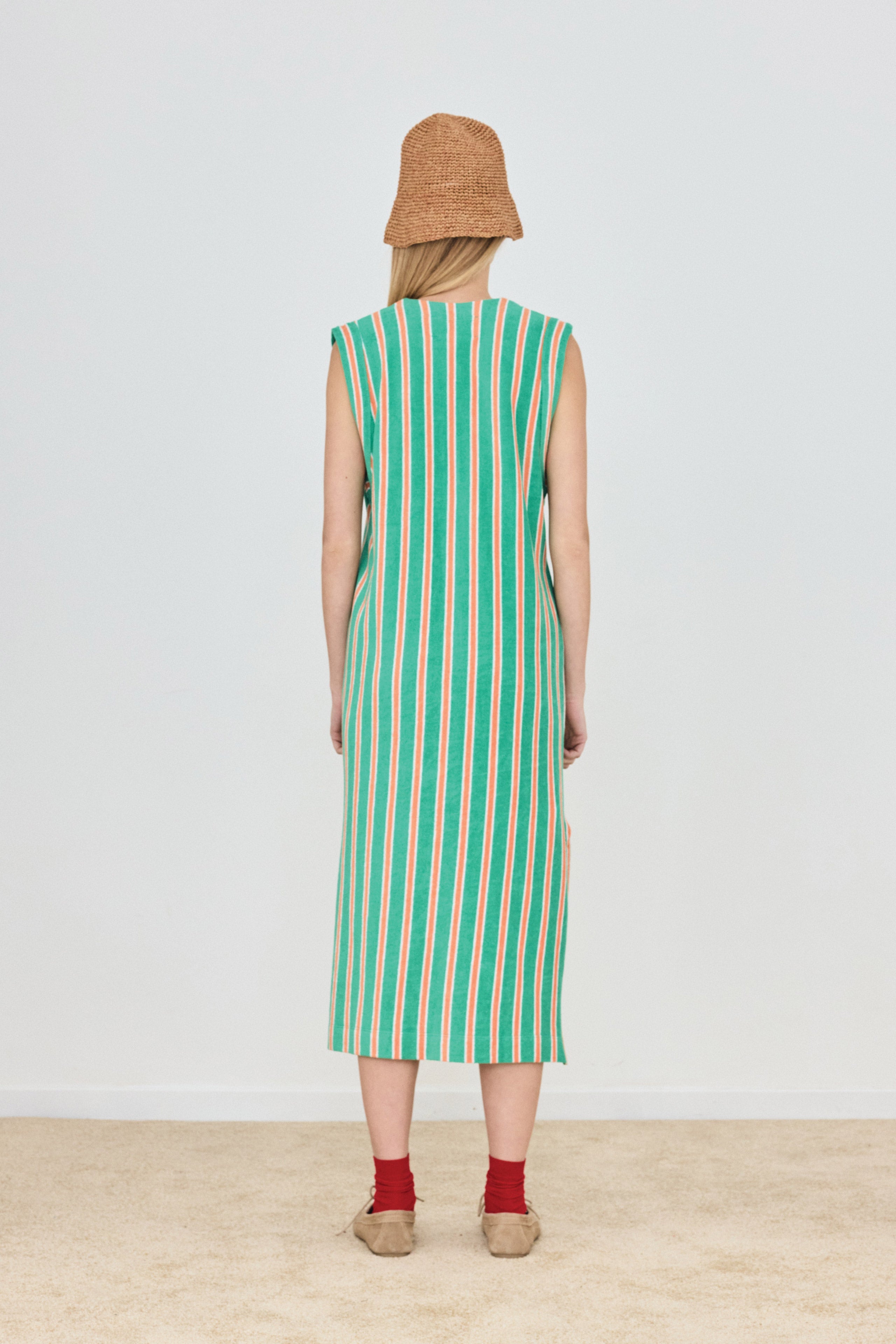 VESTIDO ABOTONADO DE TOALLA A RAYAS