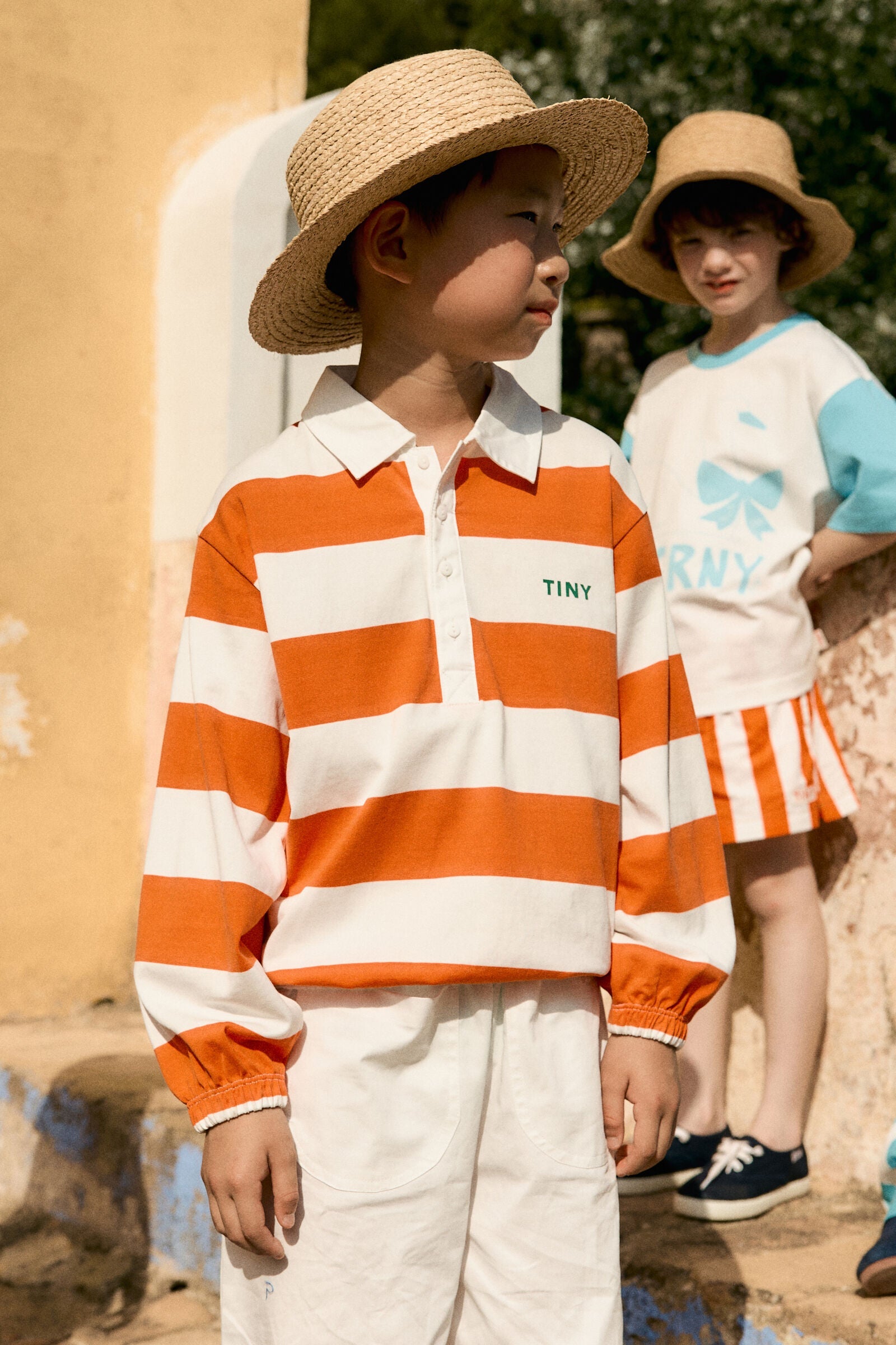 STRIPES KNIT POLO SLEEVE TEE