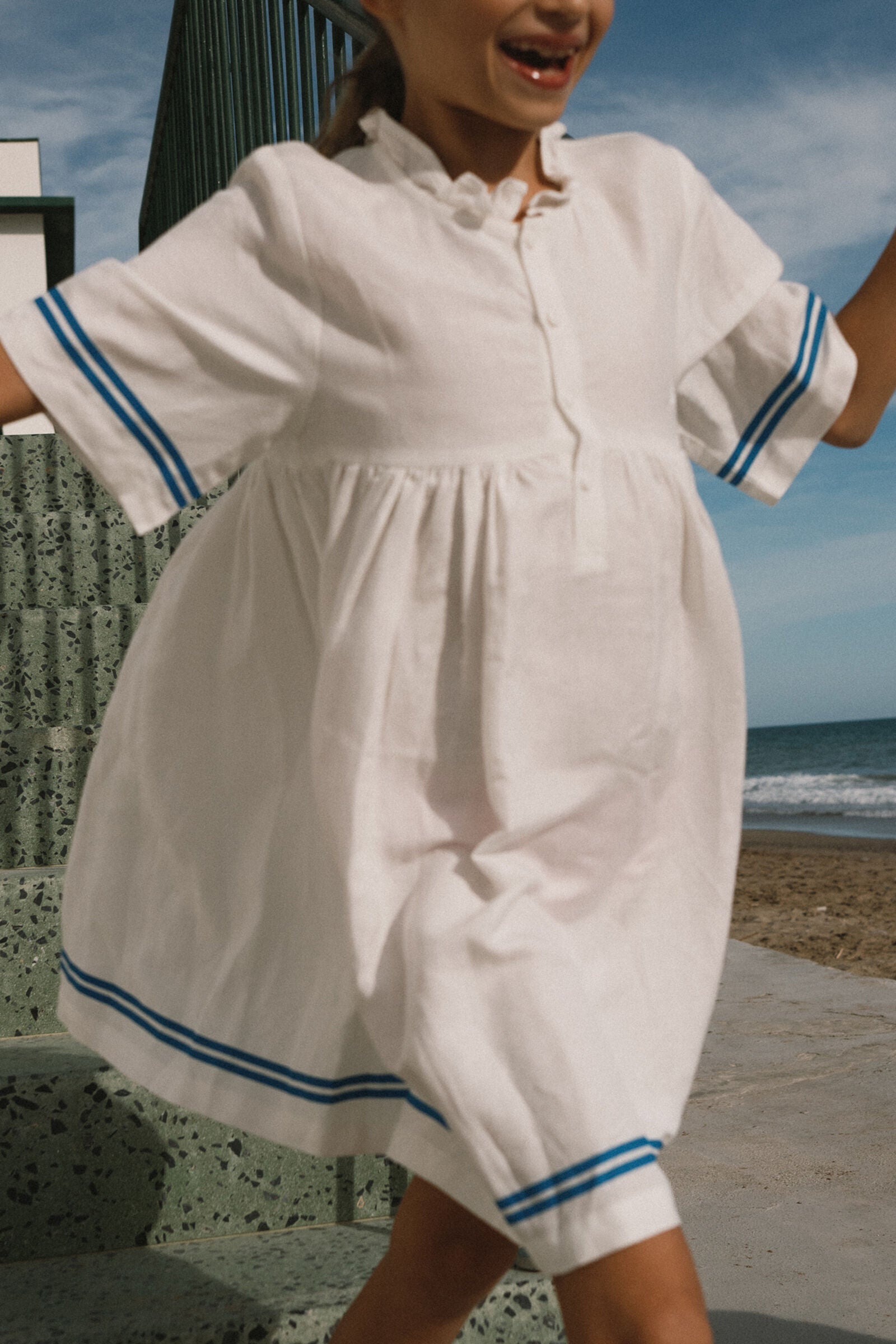 STRIPES FRILLED DRESS