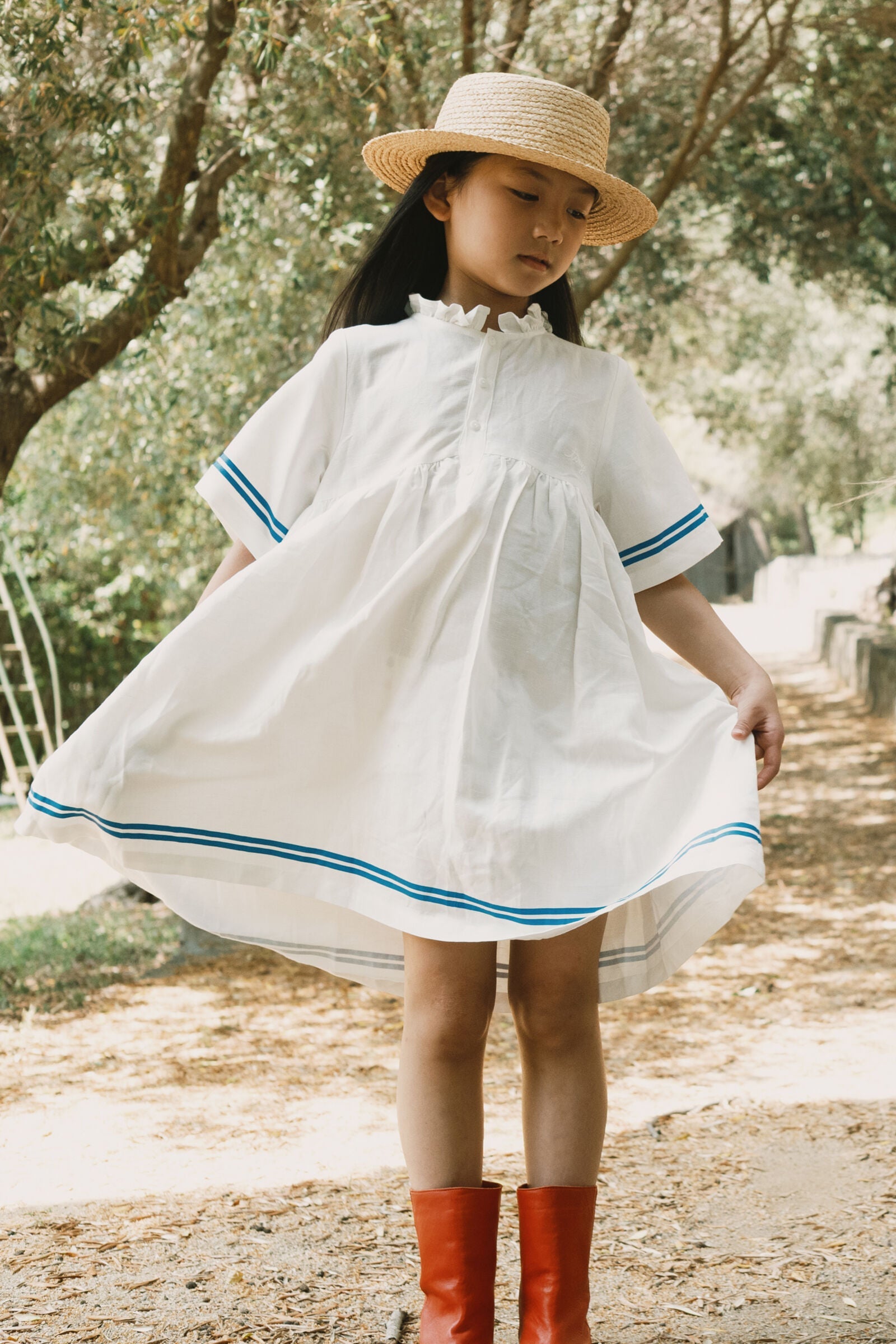 STRIPES FRILLED DRESS