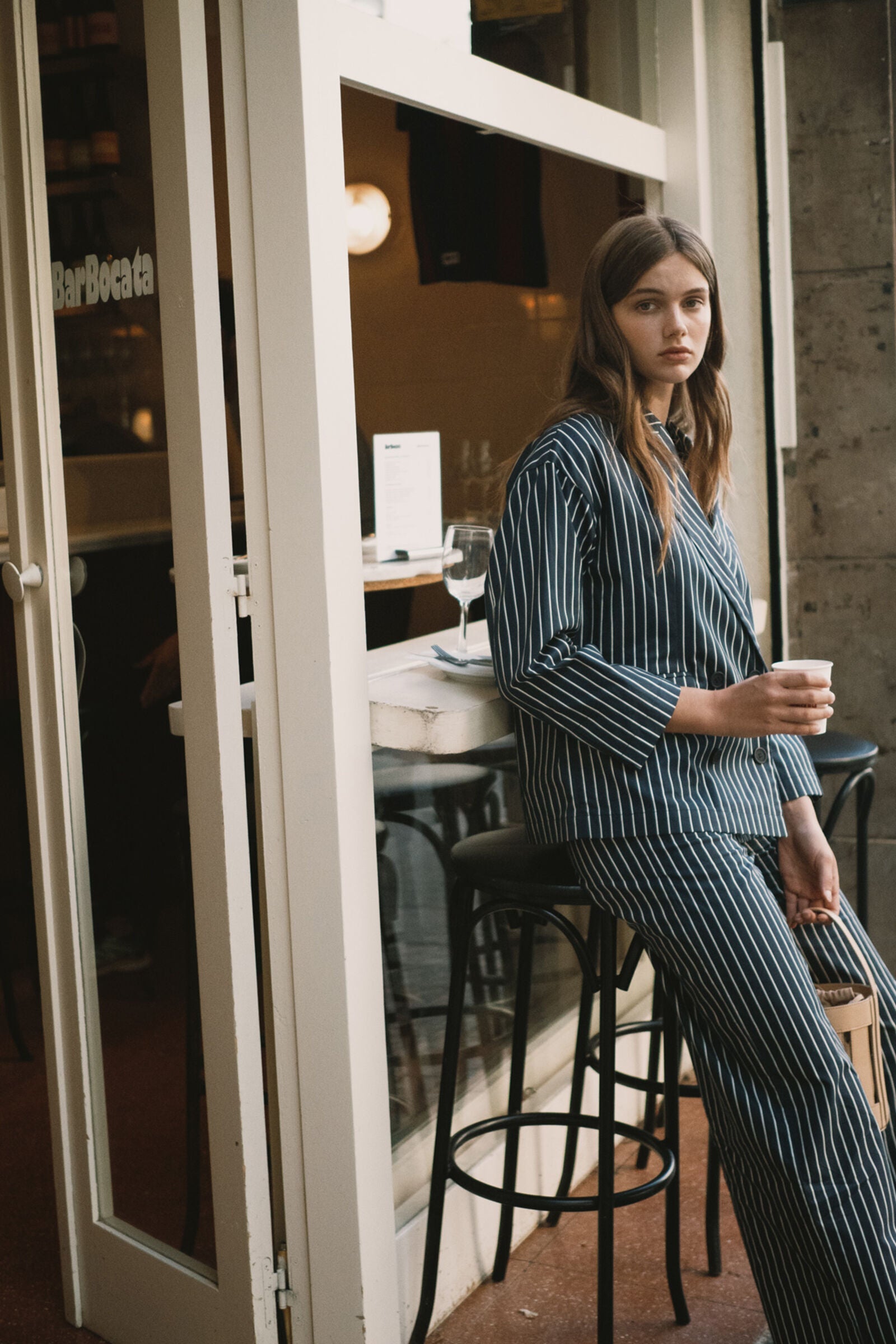 STRIPED TWILL TROUSERS