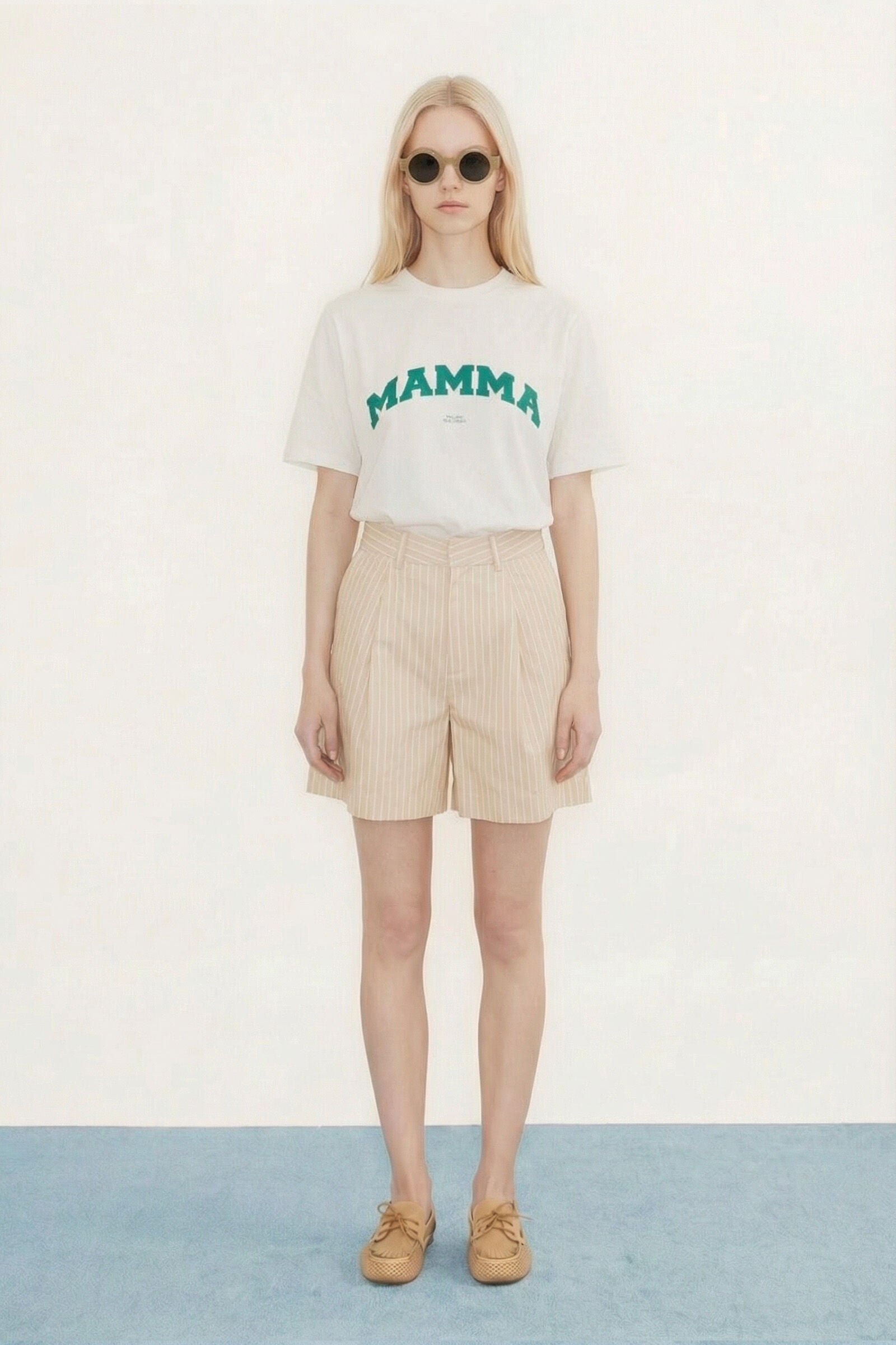 THIN STRIPES TWILL PLEATED SHORTS