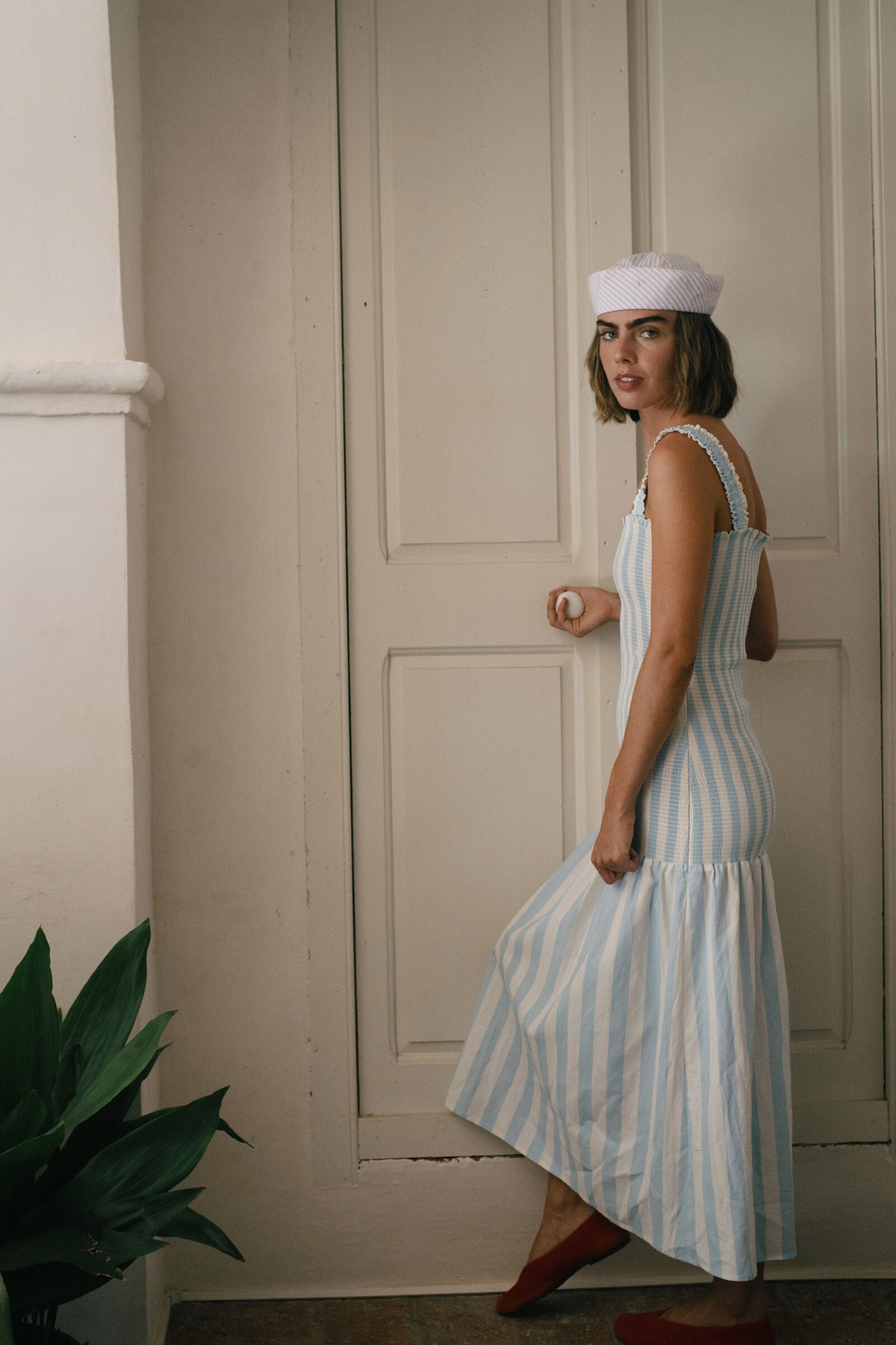 WIDE STRIPES ELASTICATED DRESS