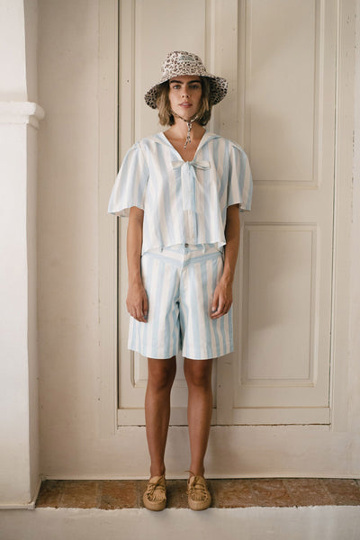 WIDE STRIPES SAILOR NECK BLOUSE
