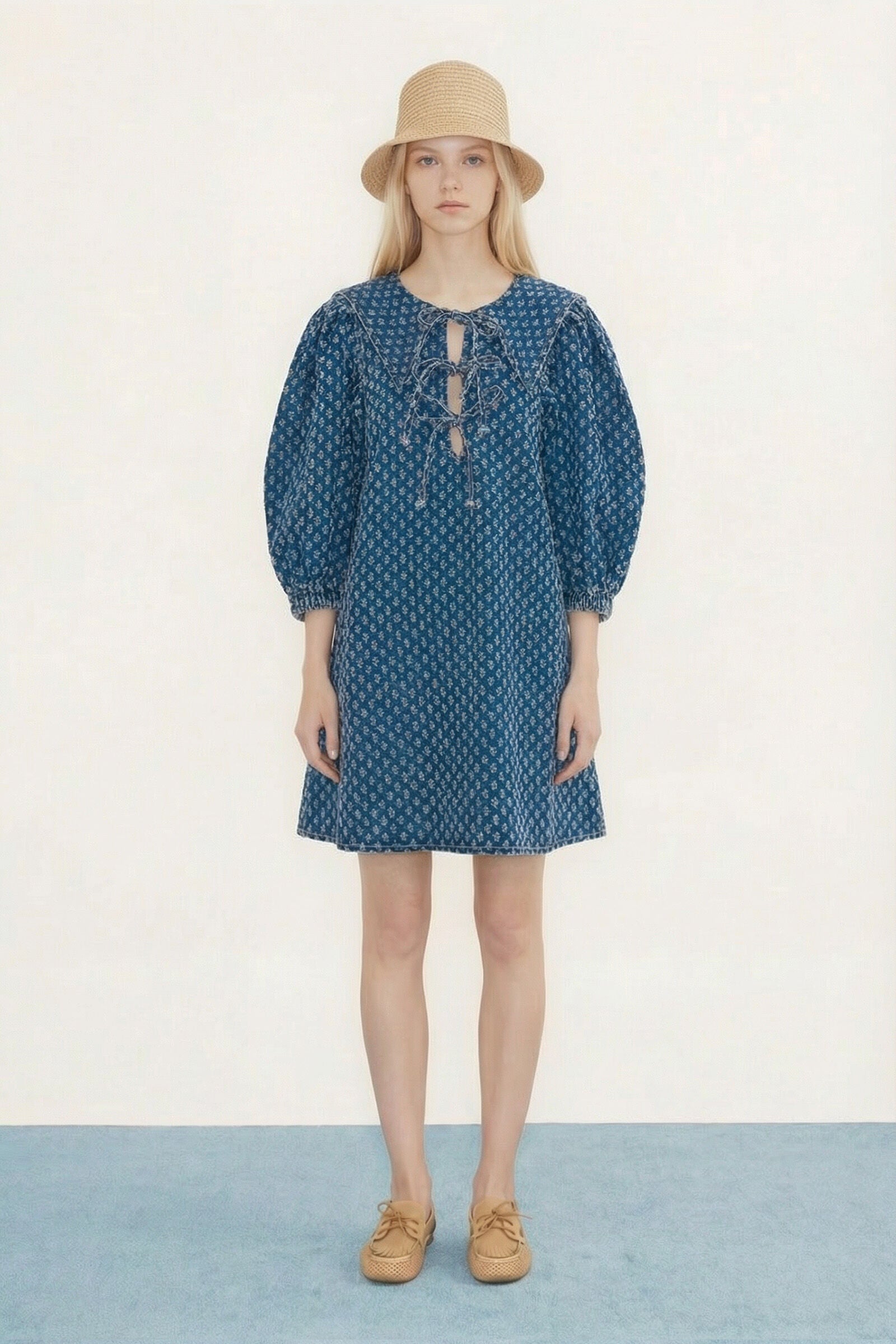 PUFF SLEEVES DENIM DRESS