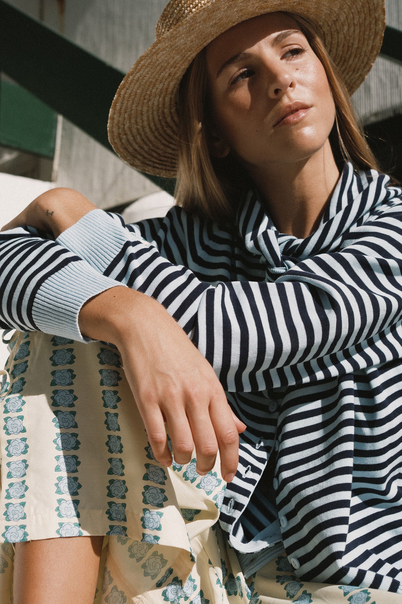 STRIPED SCARF NECK LARA CARDIGAN