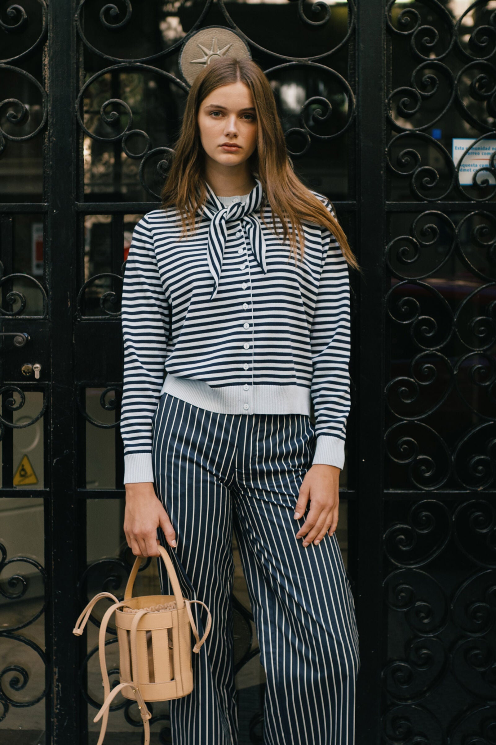STRIPED SCARF NECK LARA CARDIGAN