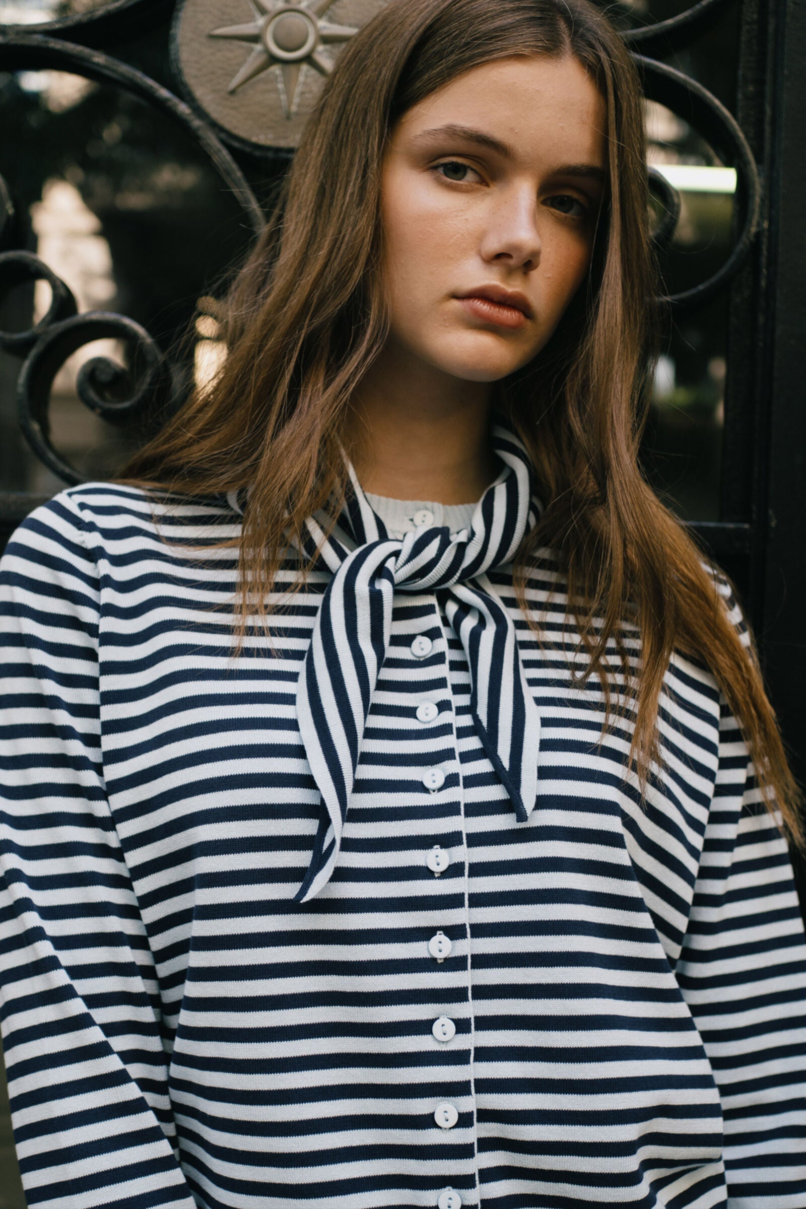 STRIPED SCARF NECK LARA CARDIGAN