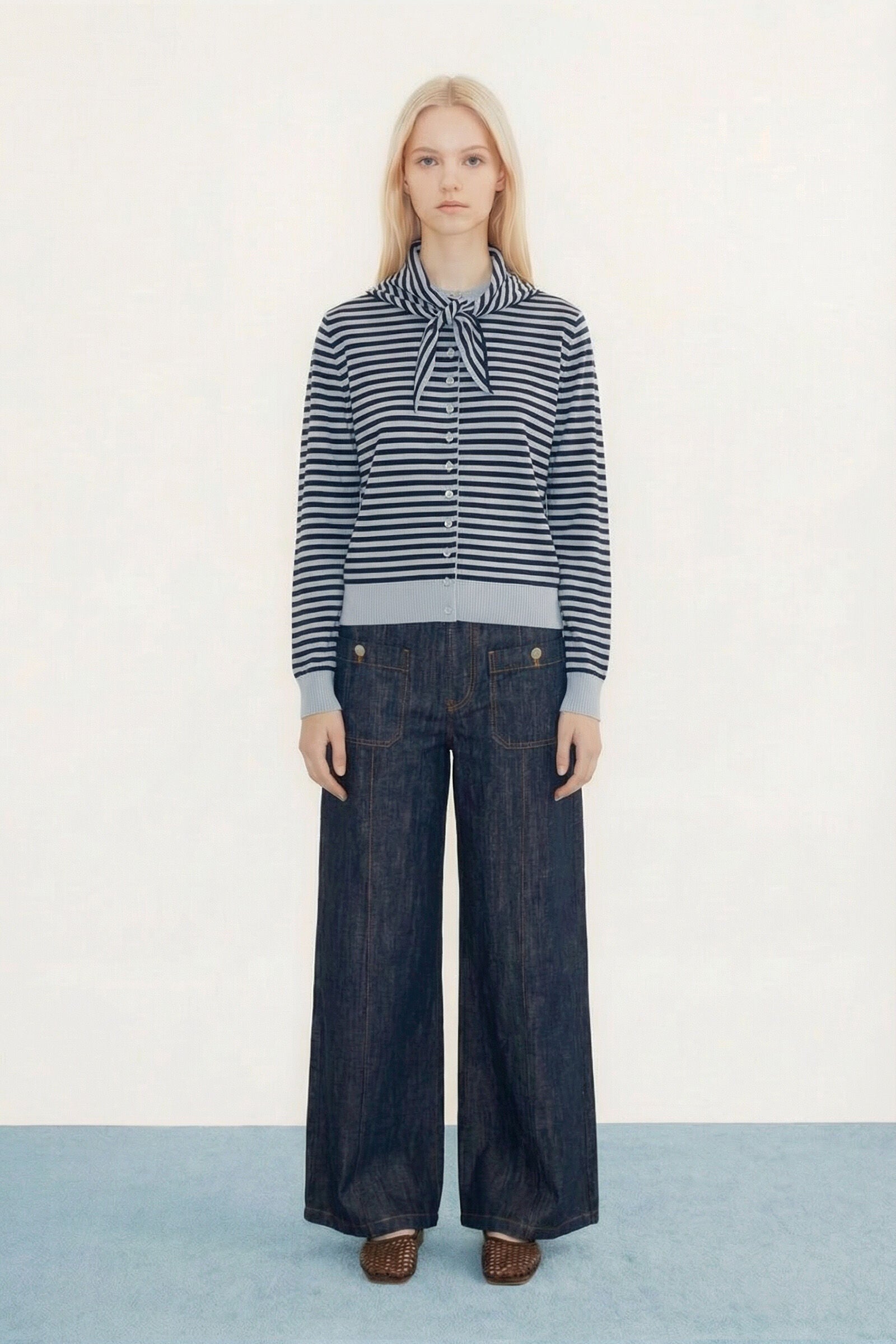 STRIPED SCARF NECK LARA CARDIGAN